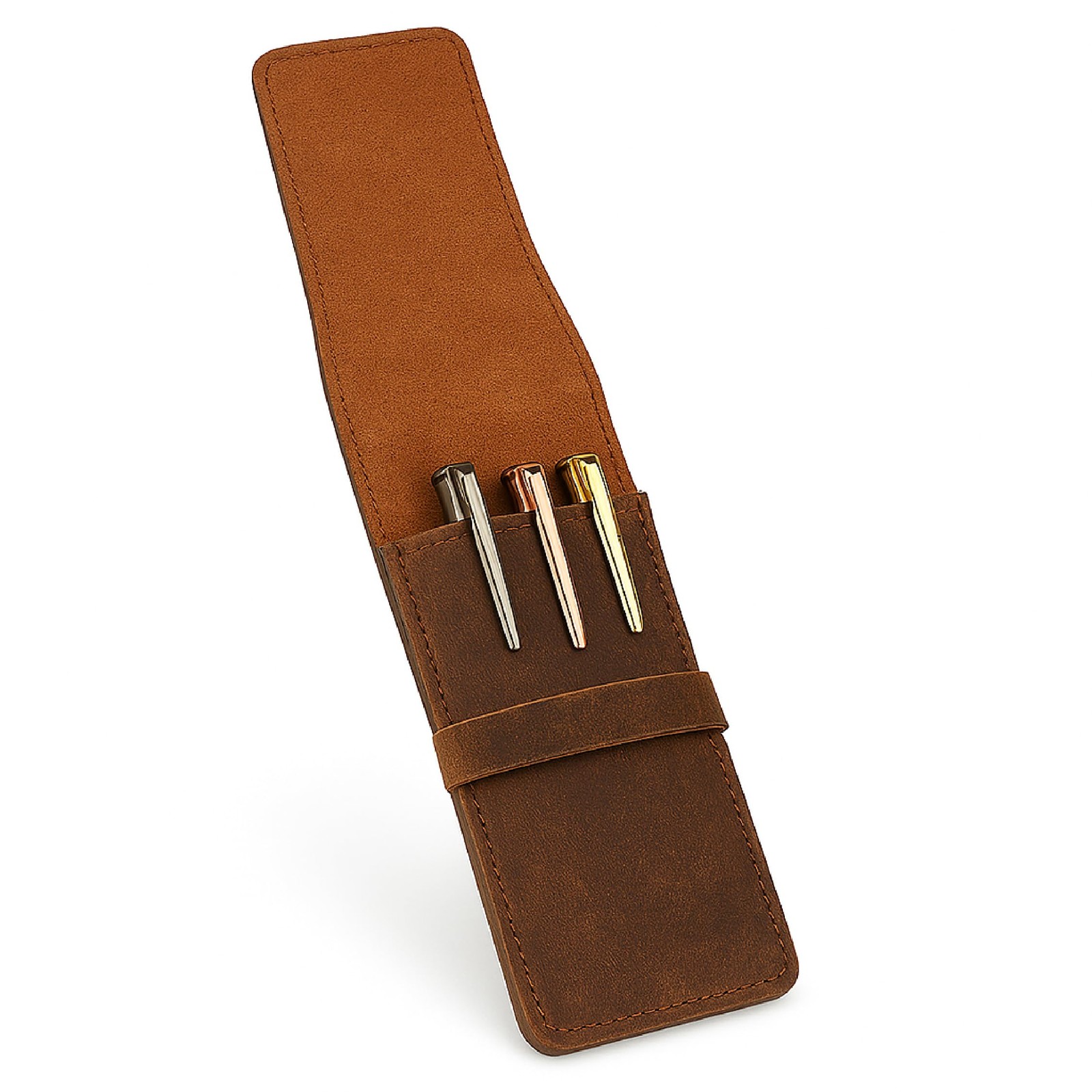 Leather Pen Holder, Genuine 3 Pen Case with Tuck-in Flap, Brown Leather Case …