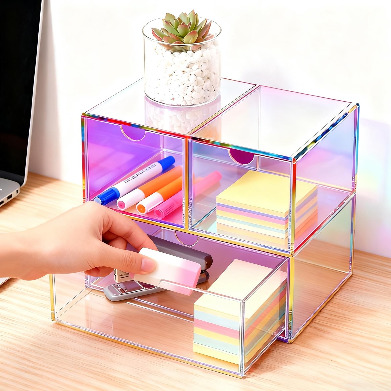 Desk Organizer with 3 Storage Drawers for Makeup Office Acrylic Desktop Drawe…