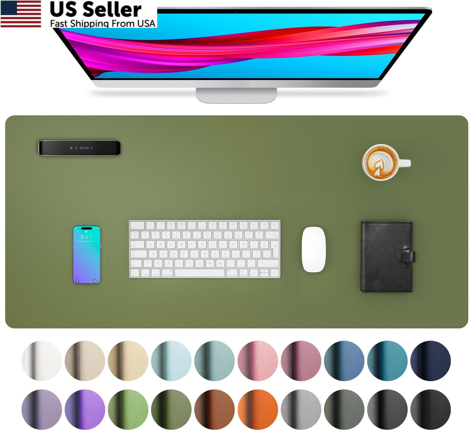 Aothia Desk Protector Mat, Mouse Pad, Non-Slip 23.6″ x 13.7″, Olive Green