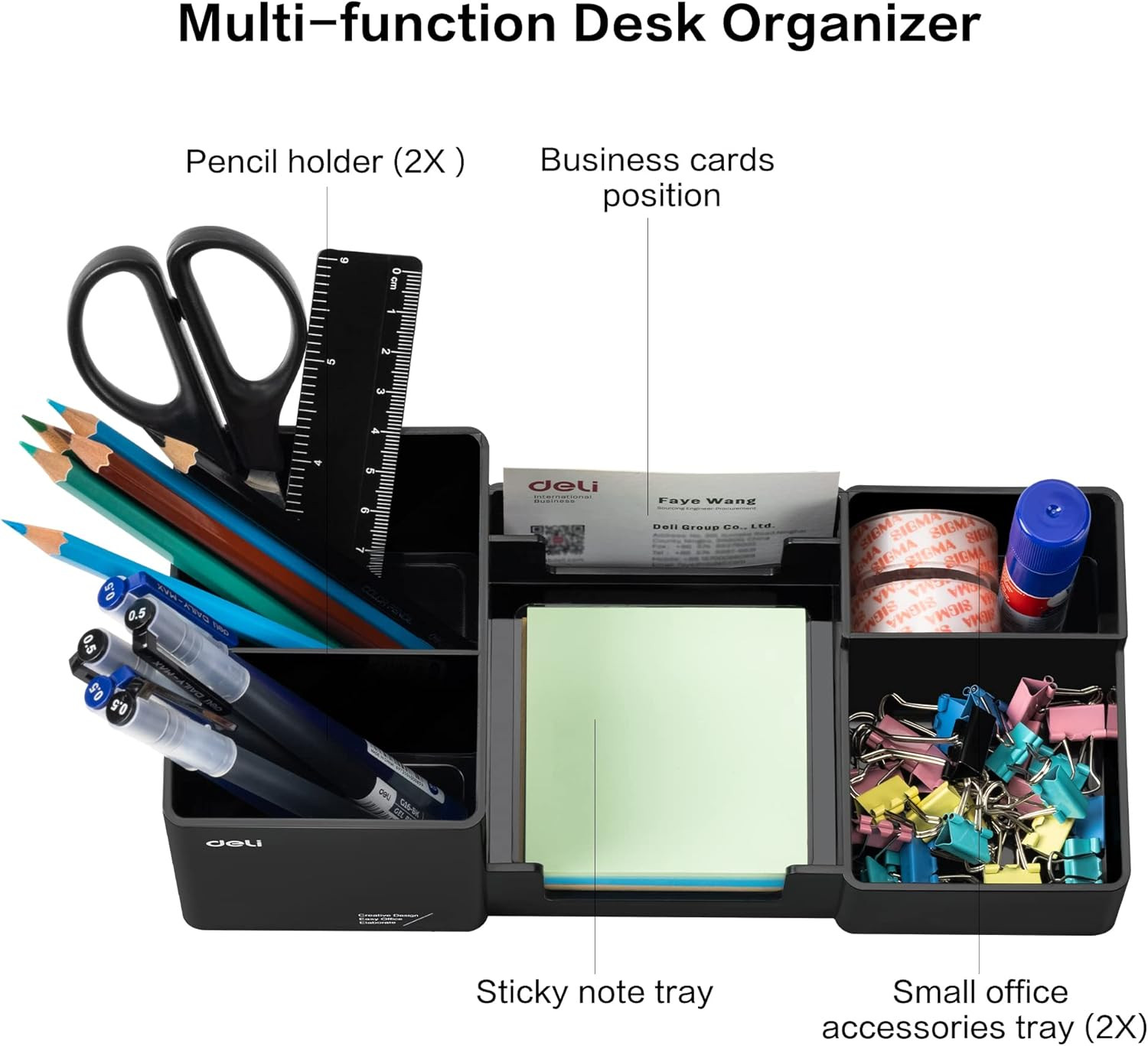 Desk Organizer, Plastic Desktop Organizer with Pencil Holder and Sticky Note Tra