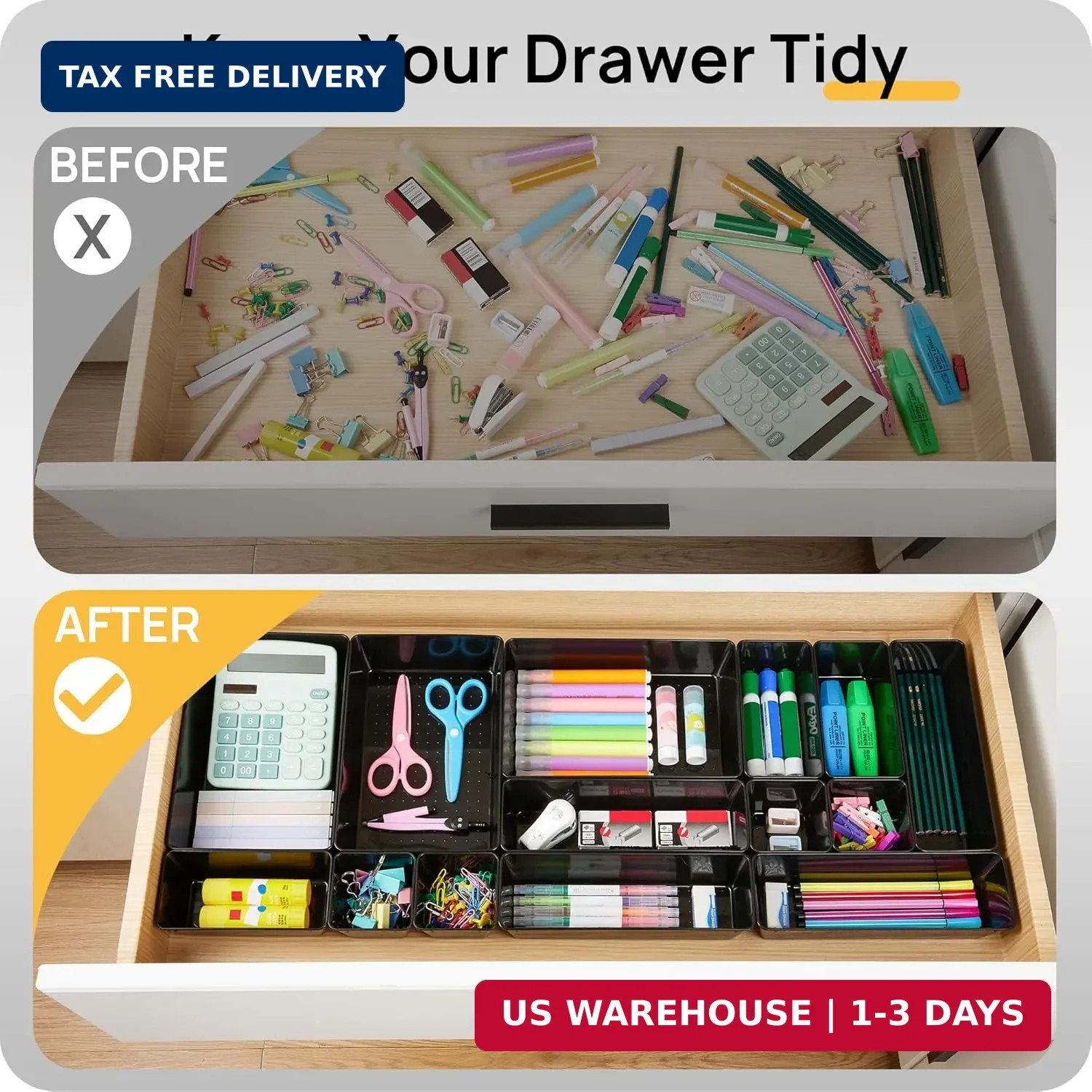 Vtopmart 25 PCS Office Desk Drawer Organizers Set, 4-Size Versatile Plastic Draw