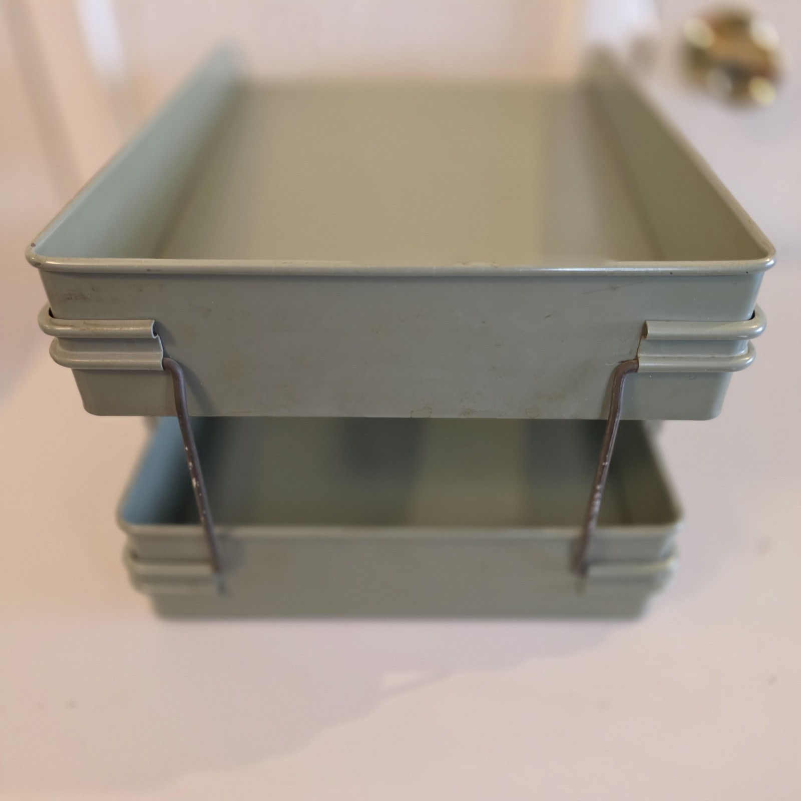 Vintage Globe-Wernicke 2 Tier Metal Paper Tray File Organizer Vintage Gray Green