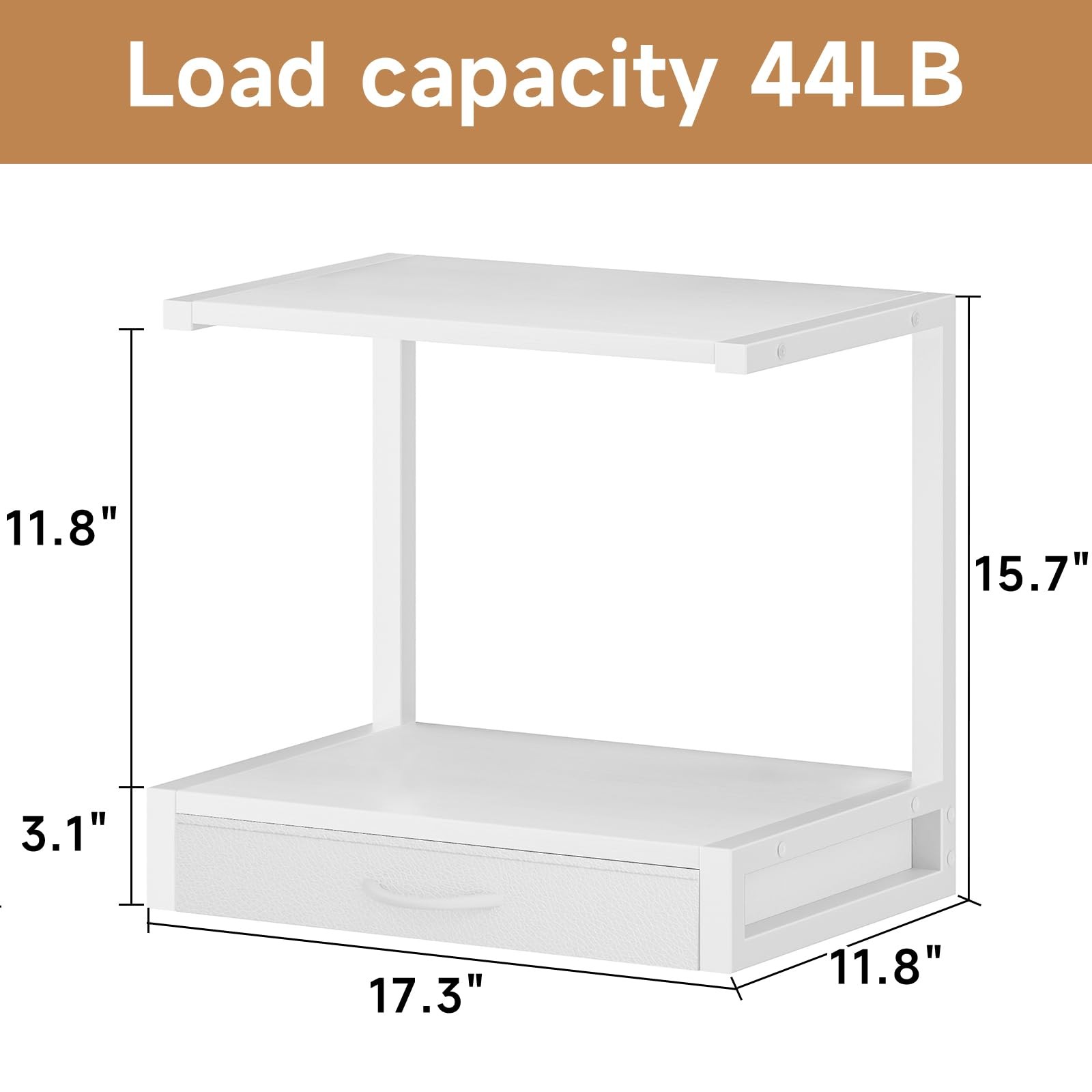 YAOHUOO 2-Tier Desktop Printer Stand with Fabric Drawer, Middle, White
