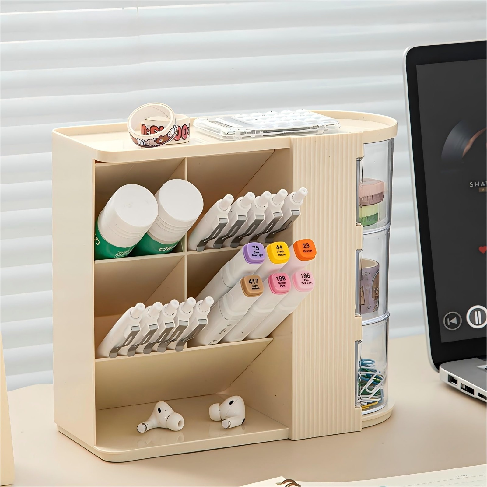 Desk Organizer with 3 Rotatable Drawer, Multi-Functional Pencil Pen Holder fo…