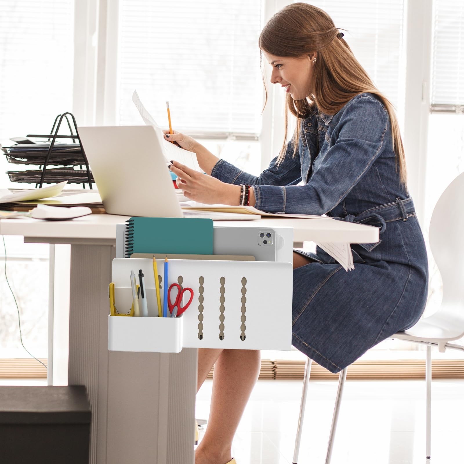HAMOPY Desk Side Storage, Single-Layer Steel Hanging Single(1 Tier), White