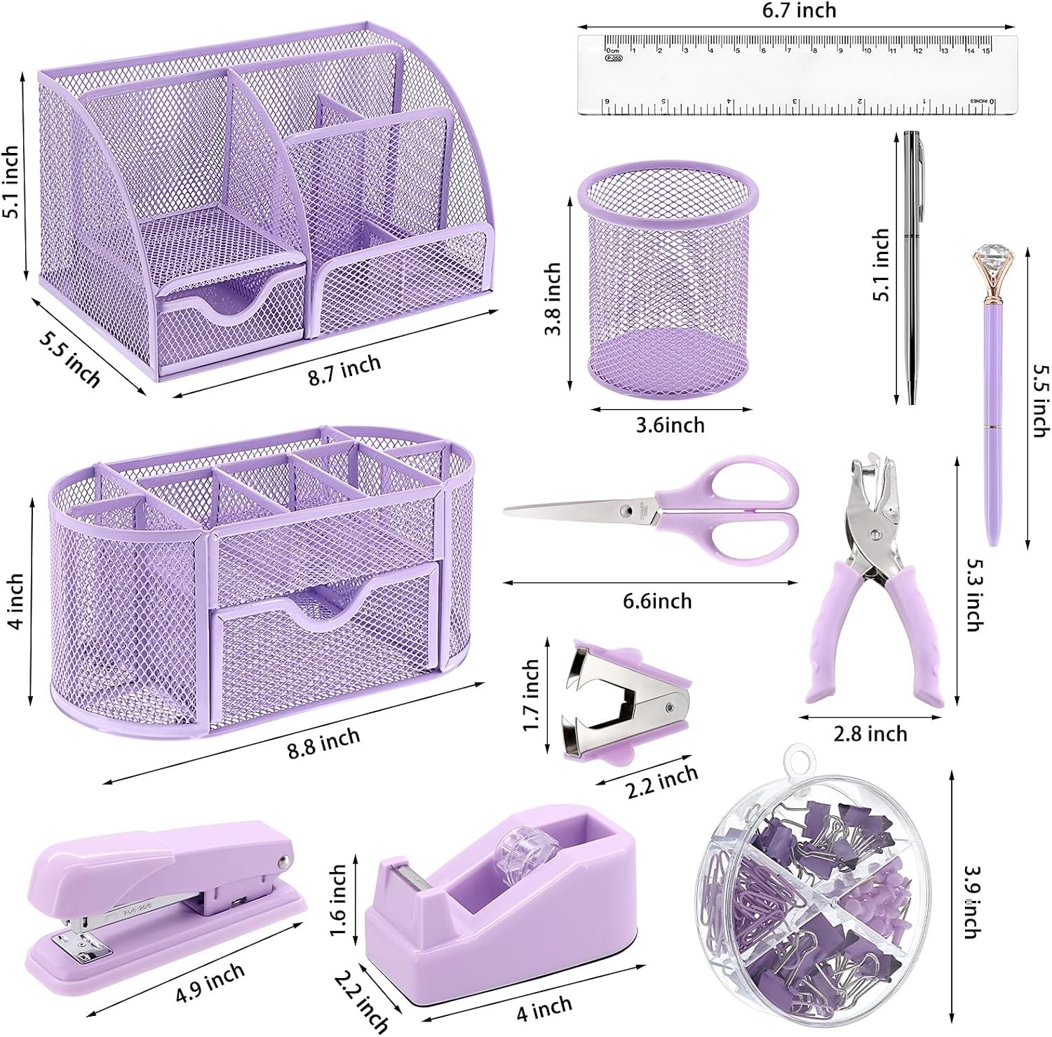 17 in 1 Purple Desk Organizers and Accessories Set, 3 Office Desk Supplies
