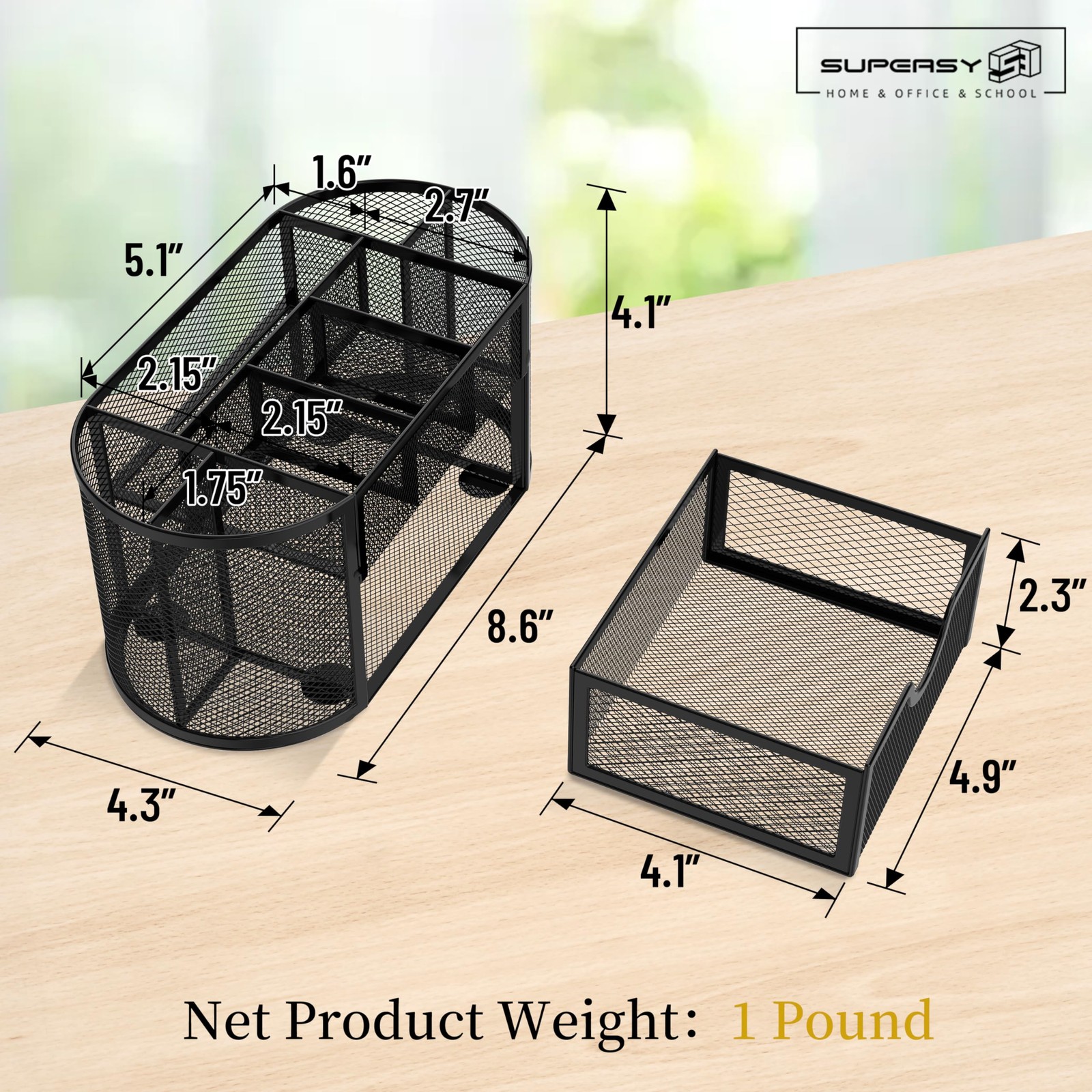 SUPEASY Mesh Desk Organizer, Accessories & Workspace Obsidian Black