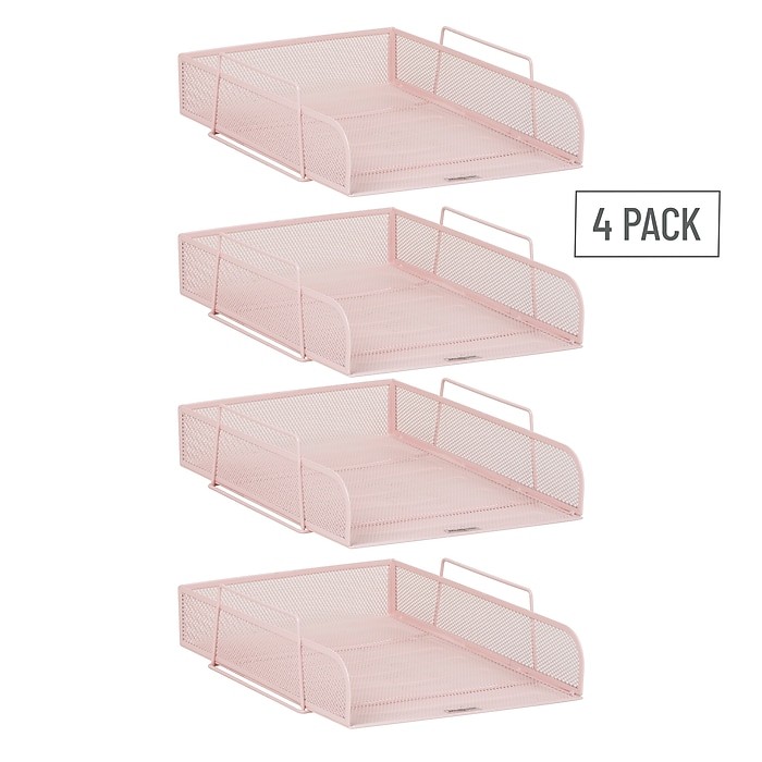 Mind Reader 4pc Wire Stack Front Loading Stackable Letter Tray Pale Pink