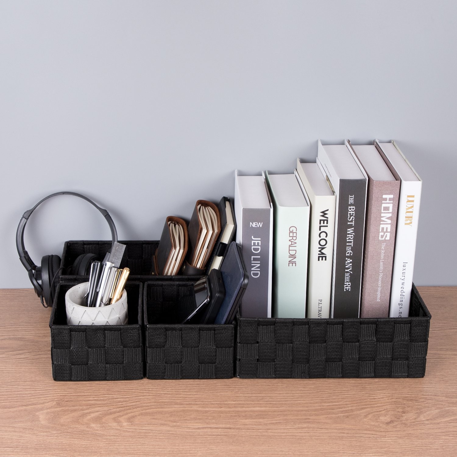 4 PCS Woven Storage Small Black Baskets Cube Bin Container for Organizing,Drawer