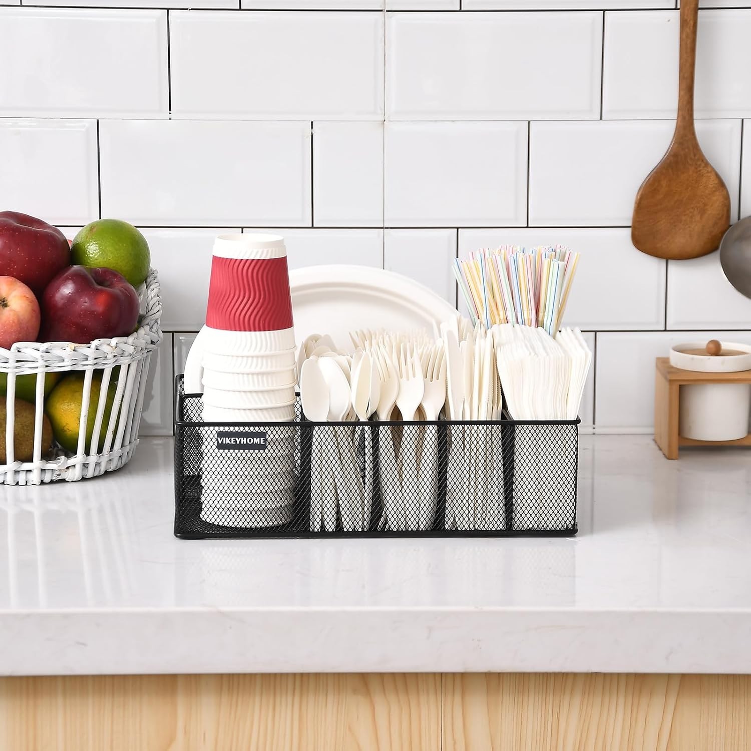 Durable Metal 6-Compartment Caddy for Plates, Cups, Utensils – Camping Essential