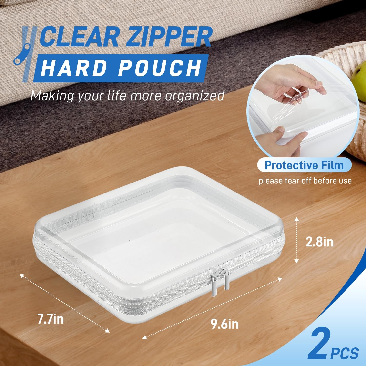 4 PCS Clear Zippered Hard Pouch, Durable, Waterproof Storage Case for Cosmeti…