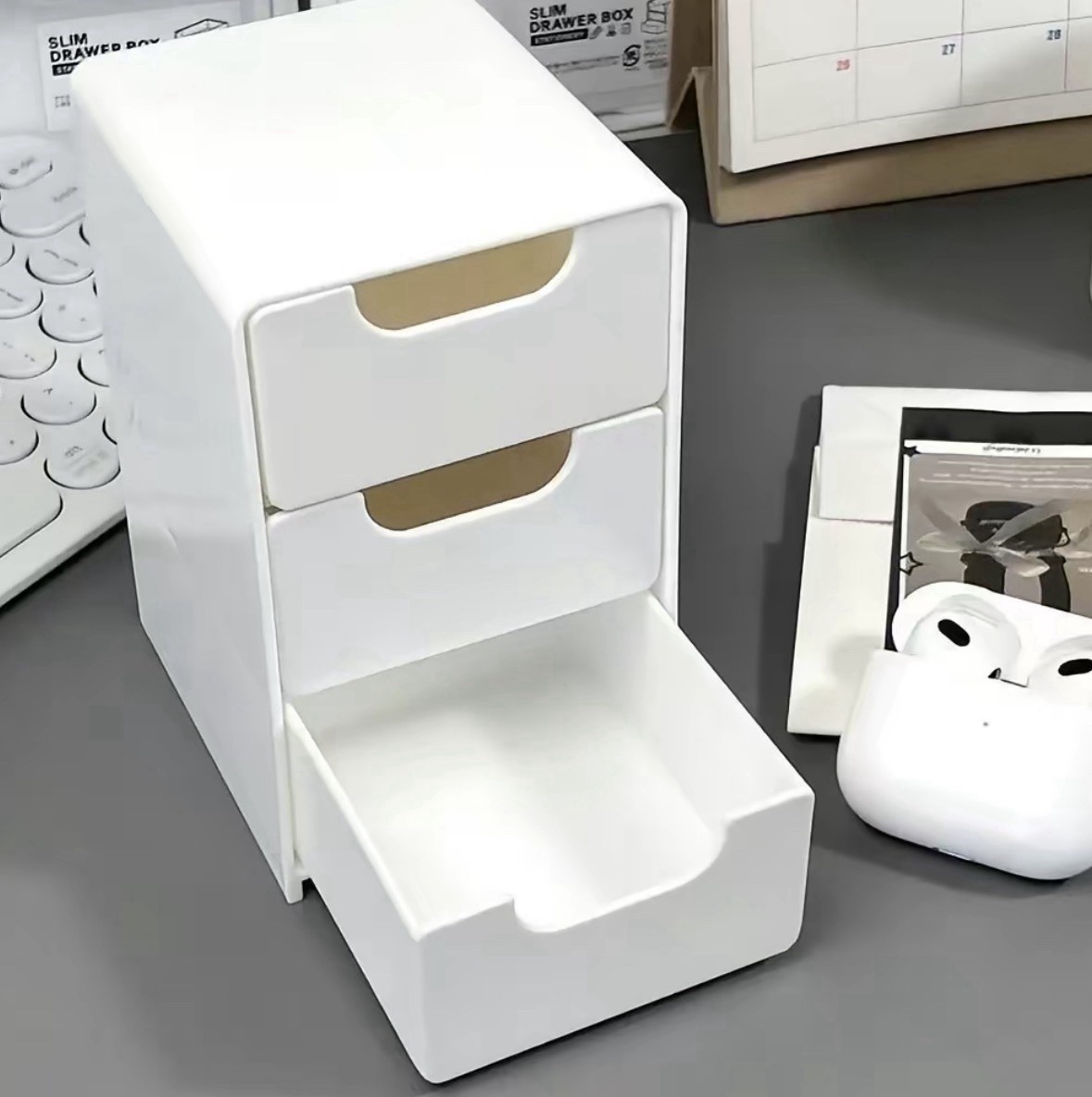 White Plastic 3-Drawer Desktop Organizer 5.1in x 3.1in x 3.5in