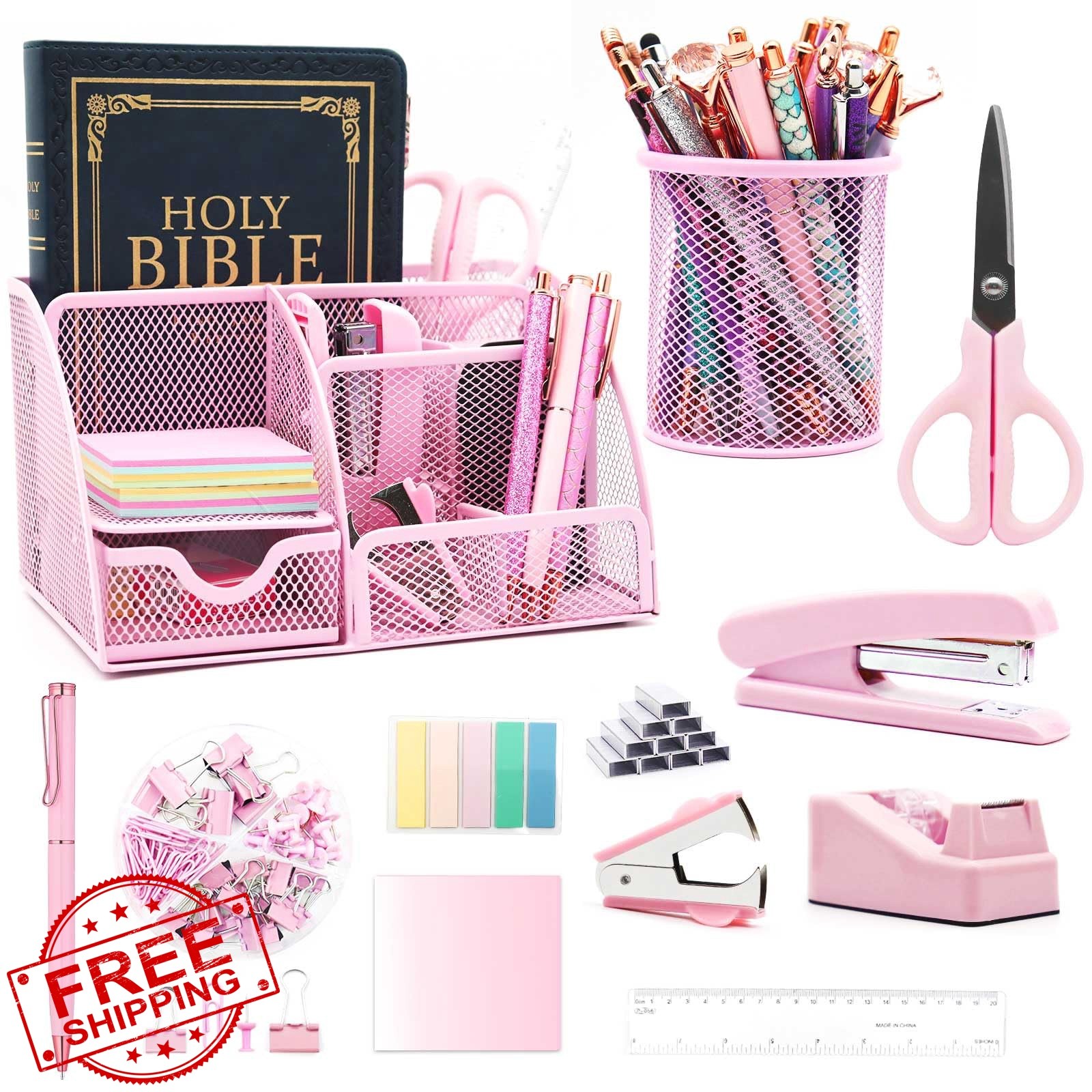 Shellvcase Pink Desk Organizer Set 12pcs