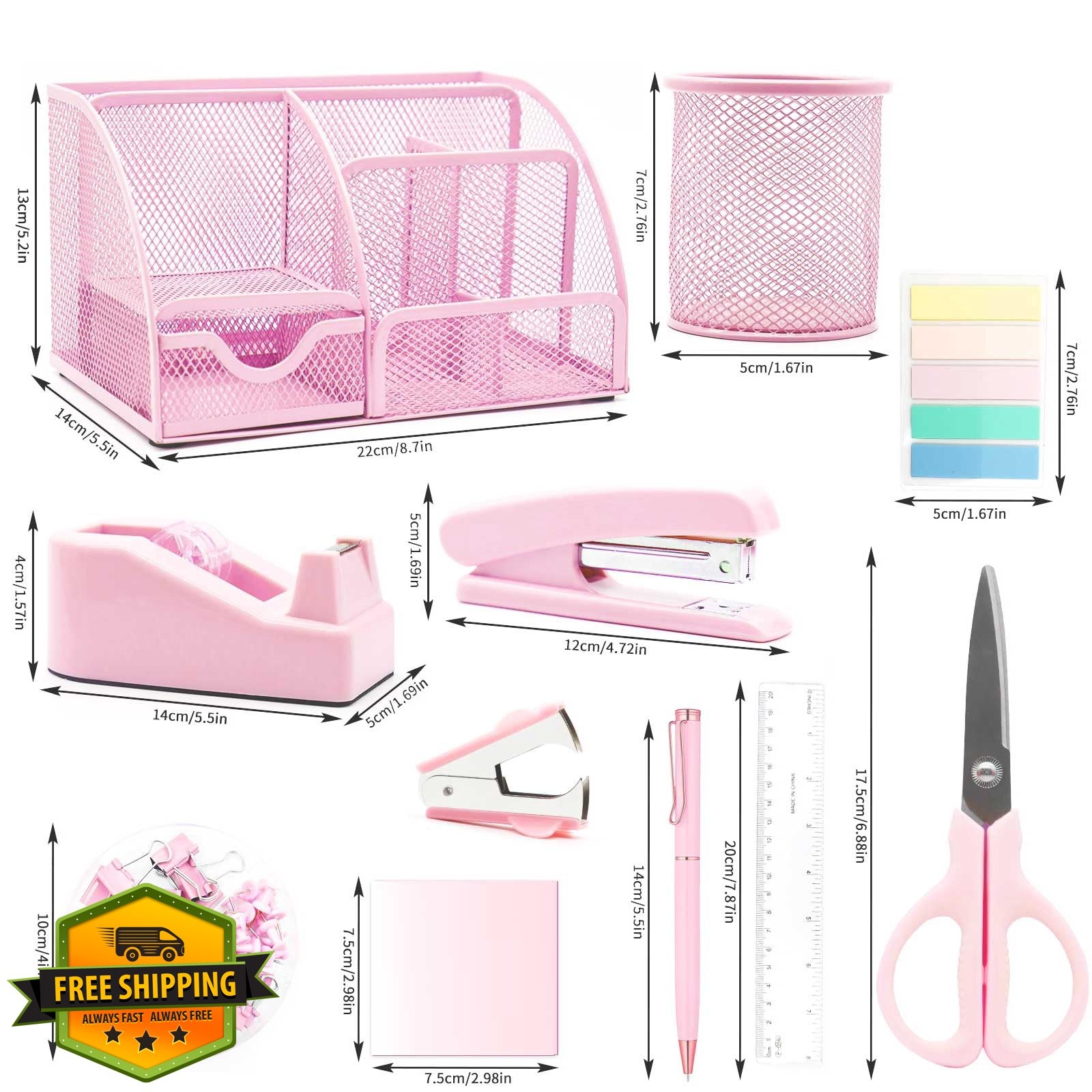 Shellvcase Pink Desk Organizer Set 12pcs