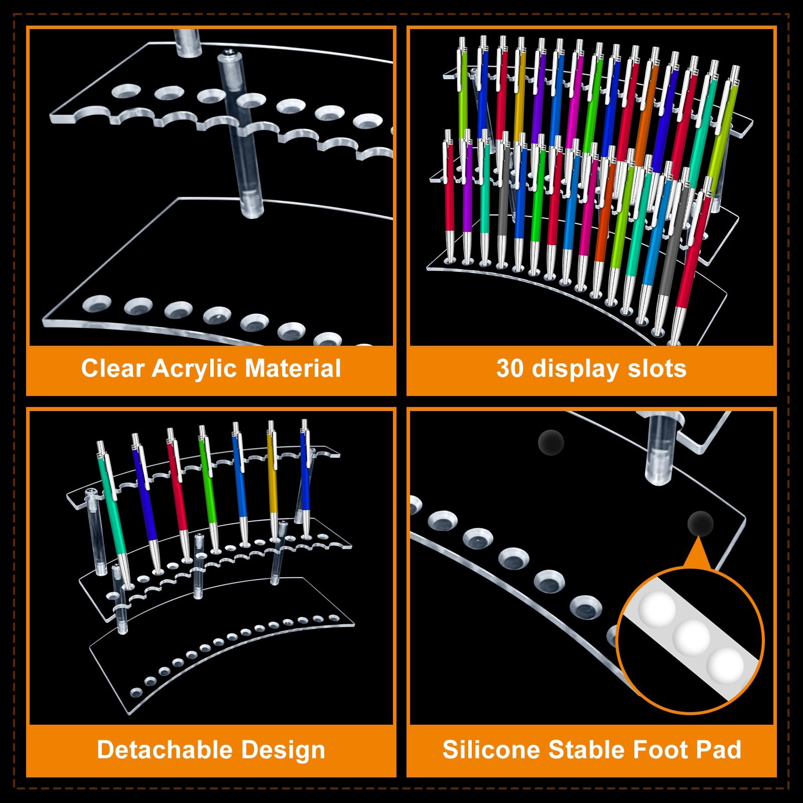 Acrylic Pen Display Stand 30 Slots 1.3cm Pen Stand Display 2 Tier Clear Pen D…