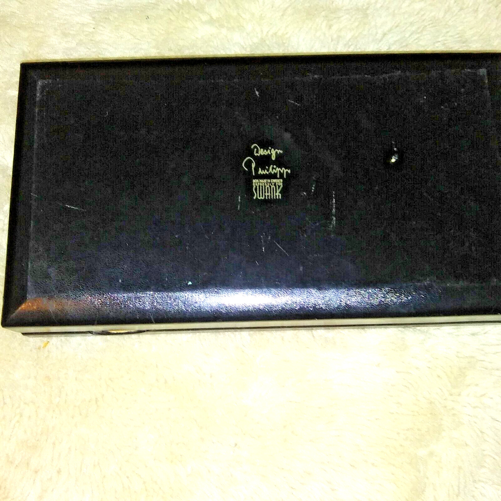 Swank Men’s Black Cufflink Case Jewelry Box Gold Trim Sweden Philippi vintage
