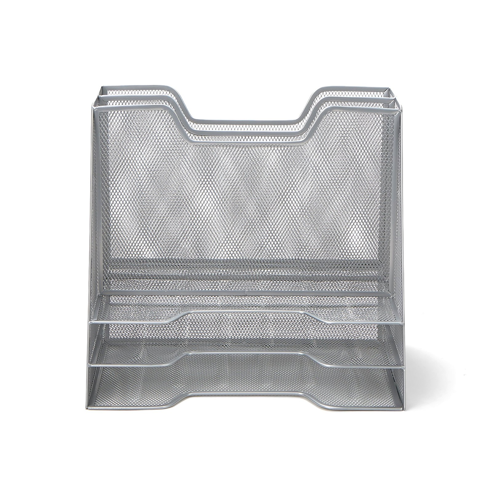 Metal Mesh Desktop File Organizer 3 Tier Paper Tray 5 Compartment Mail Silver