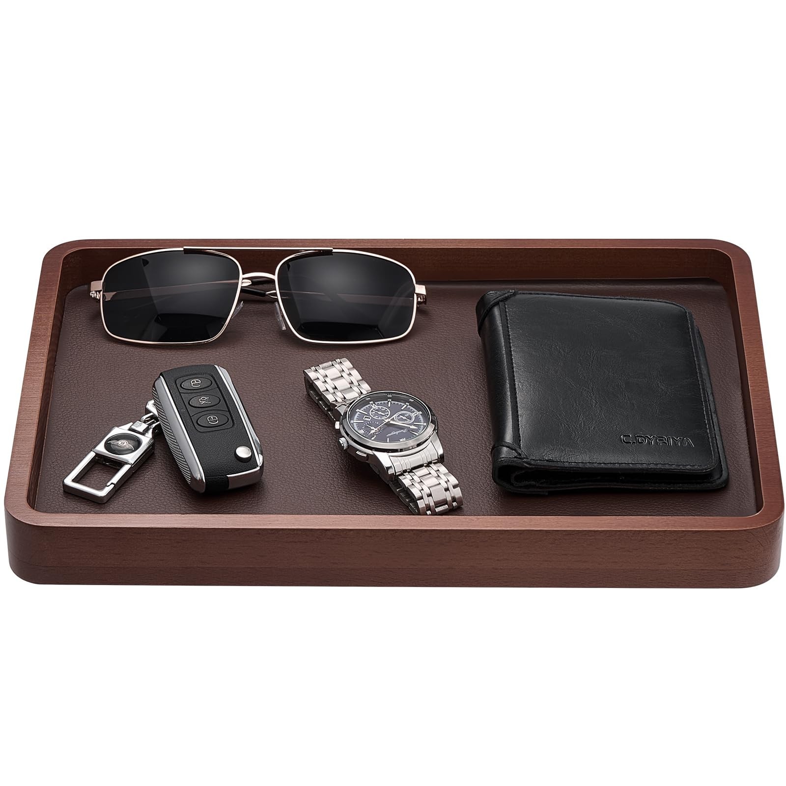 ProCase Wooden Valet Tray for Men, Wood Catch-All EDC Organizer, Dark Brown