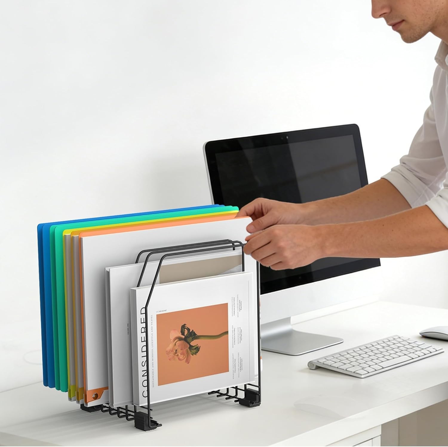 Space-Saving Vertical File Holder – 7 Compartments for Office and Home