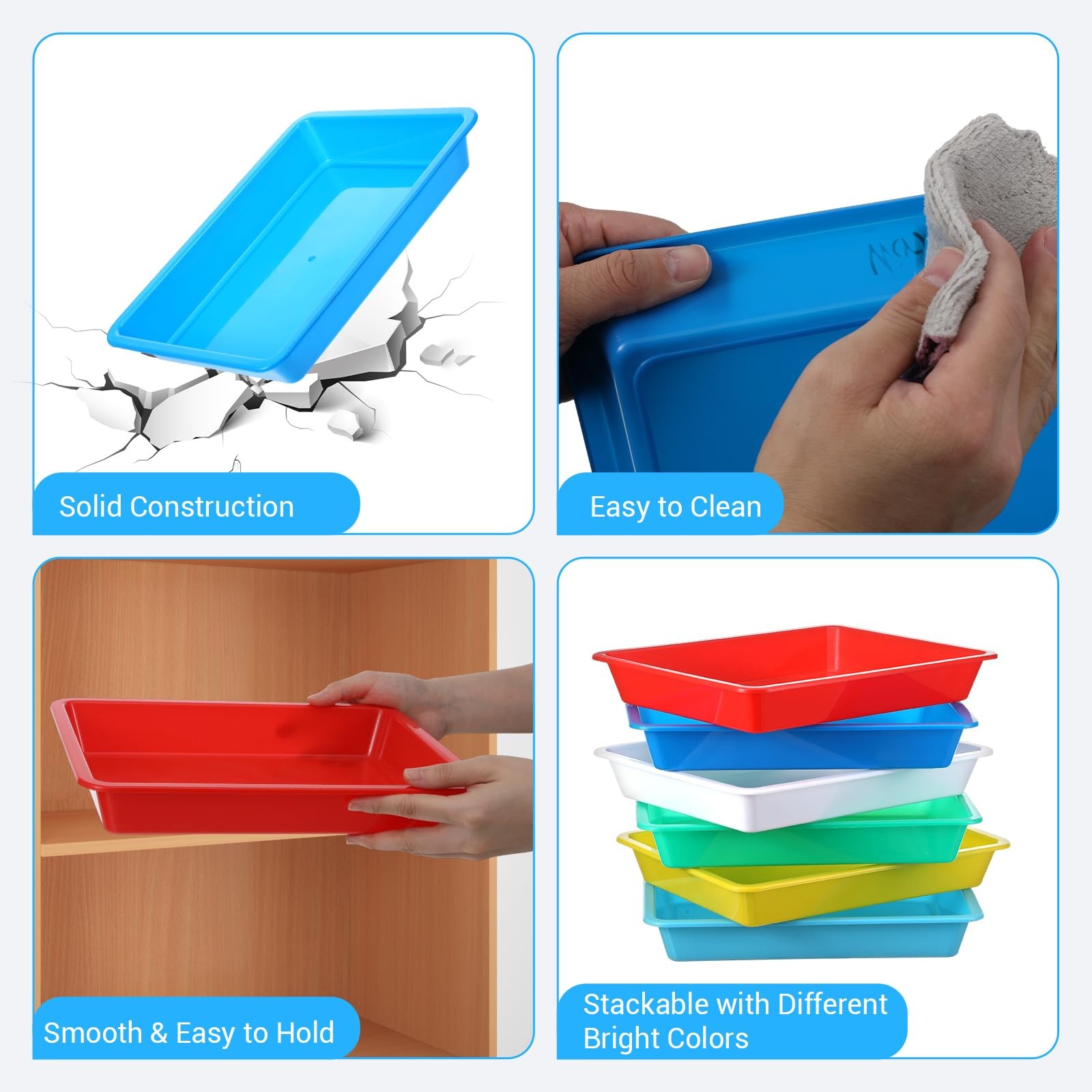 Plastic Art Trays Activity Crafts Turn In Tray 10.8×8.34×1.57 Inch 12 PCS