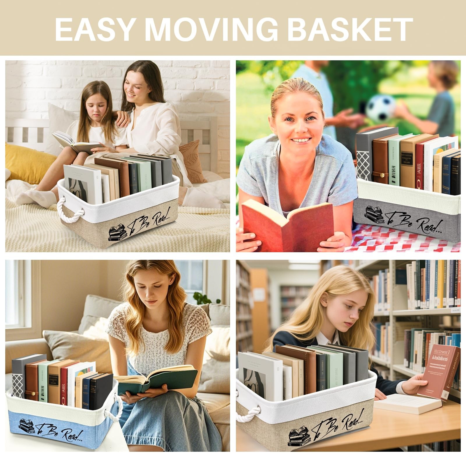TBR Book Storage Basket Organizer Bin Holds 10/15 Books Gift For Bookworm