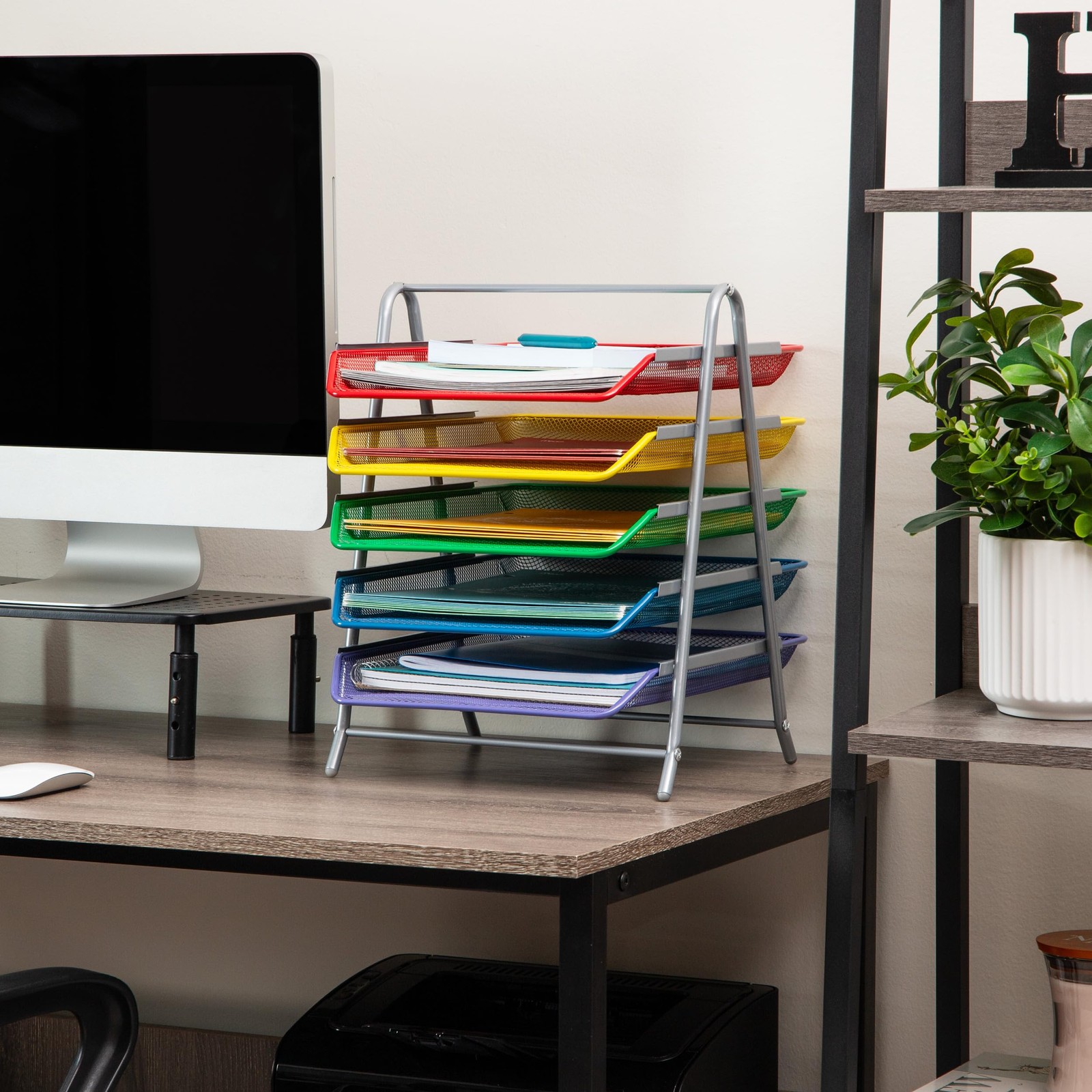 Mind Reader 5-Tier Paper Tray Organizer Multicolor Trays Classroom File