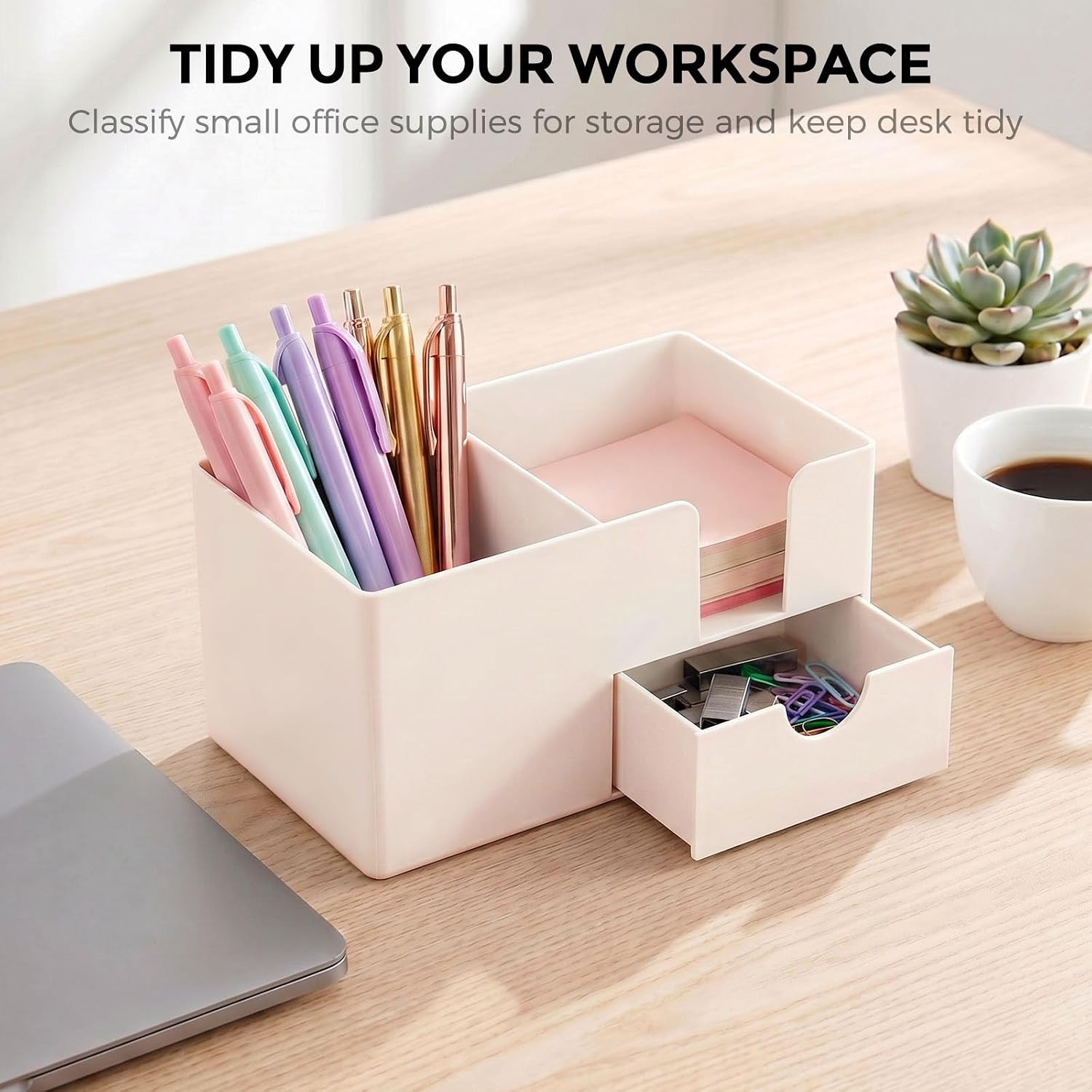 Small Desk Organizer with Drawer | 3 Compartments, Pen Holder for Desk, for Home