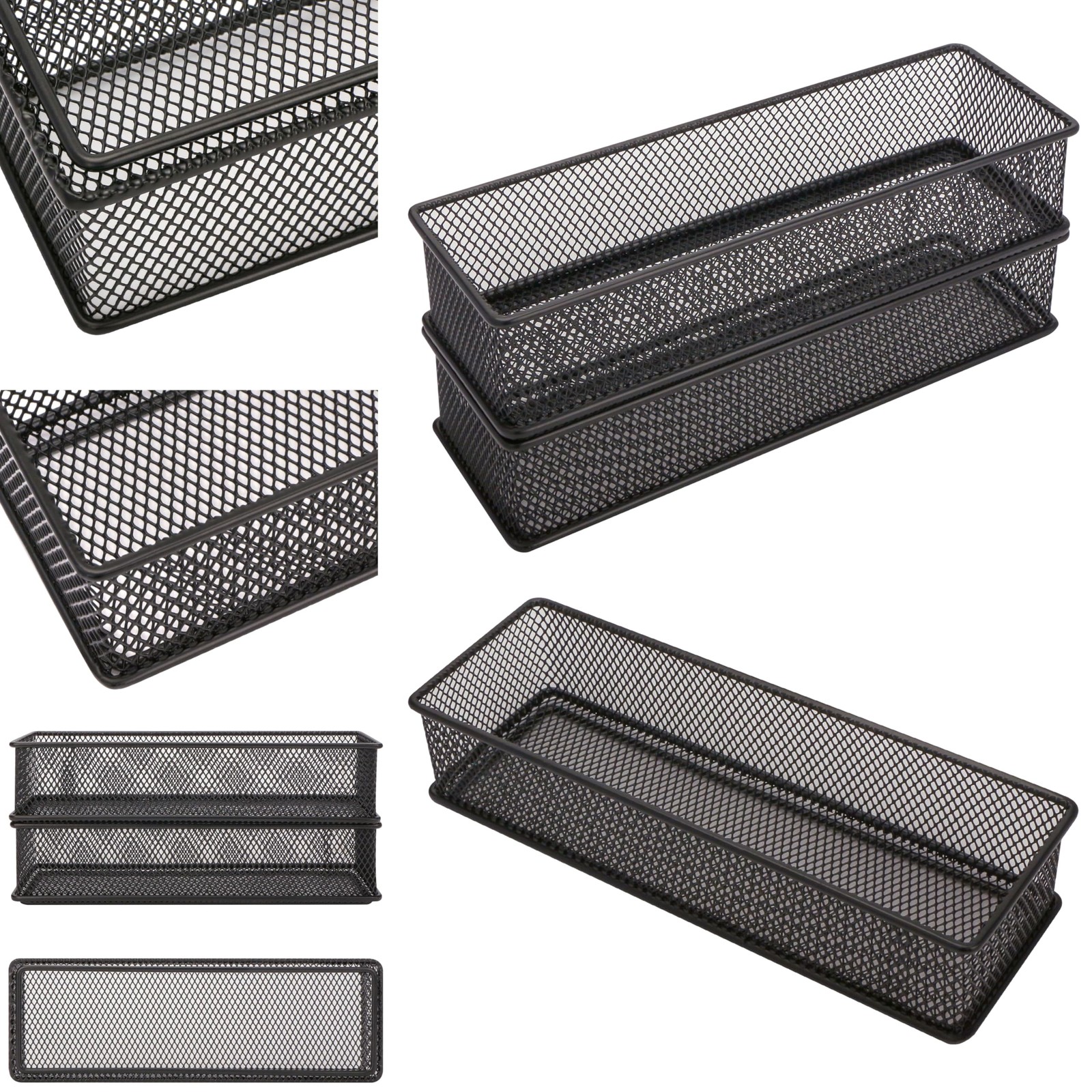 Annova Mesh Stackable Drawer Cabinet and Shelf Organizer 3x9x2 Inch, Black