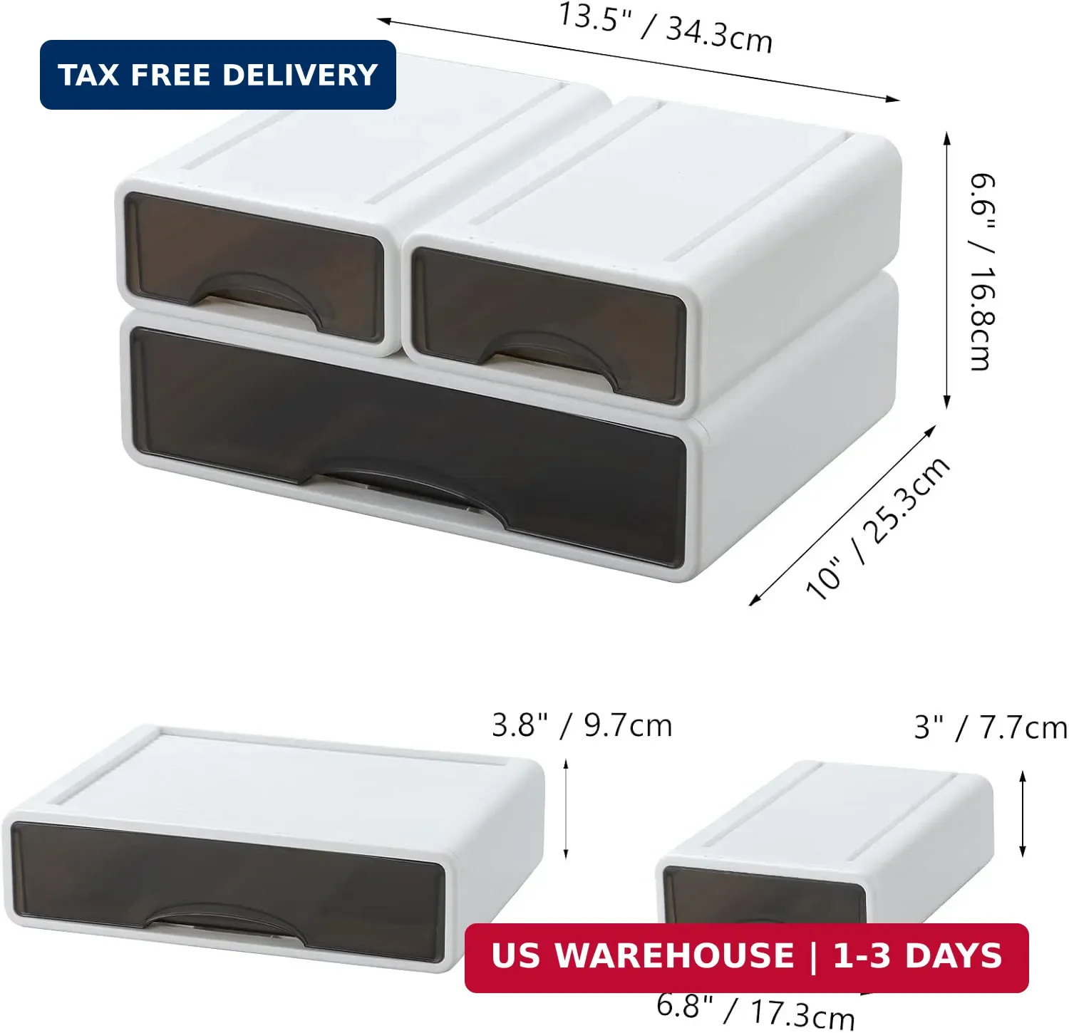 White Desktop Drawers for Paper, Stackable Office Storage Drawers for Desk, Craf