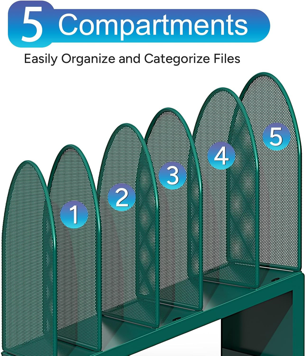 Desktop File Organizer, Desk Organizer with 5 Compartments, Paper Organizer for