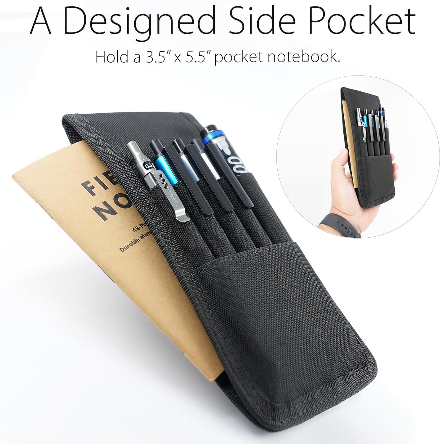 Detachable Pencil and Pen Holder with Elastic Band for Journals – Black