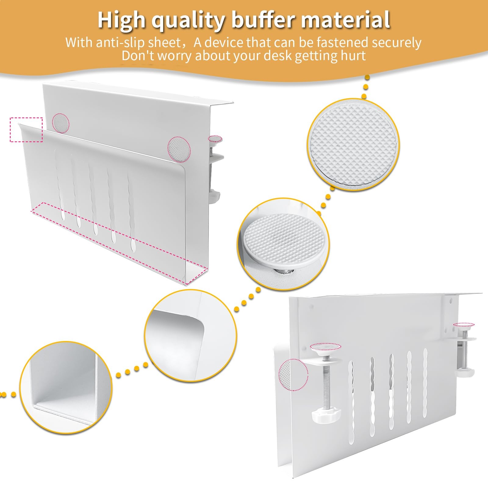 Xapypy Desk Side Storage, Under No Drill Steel Hanging white
