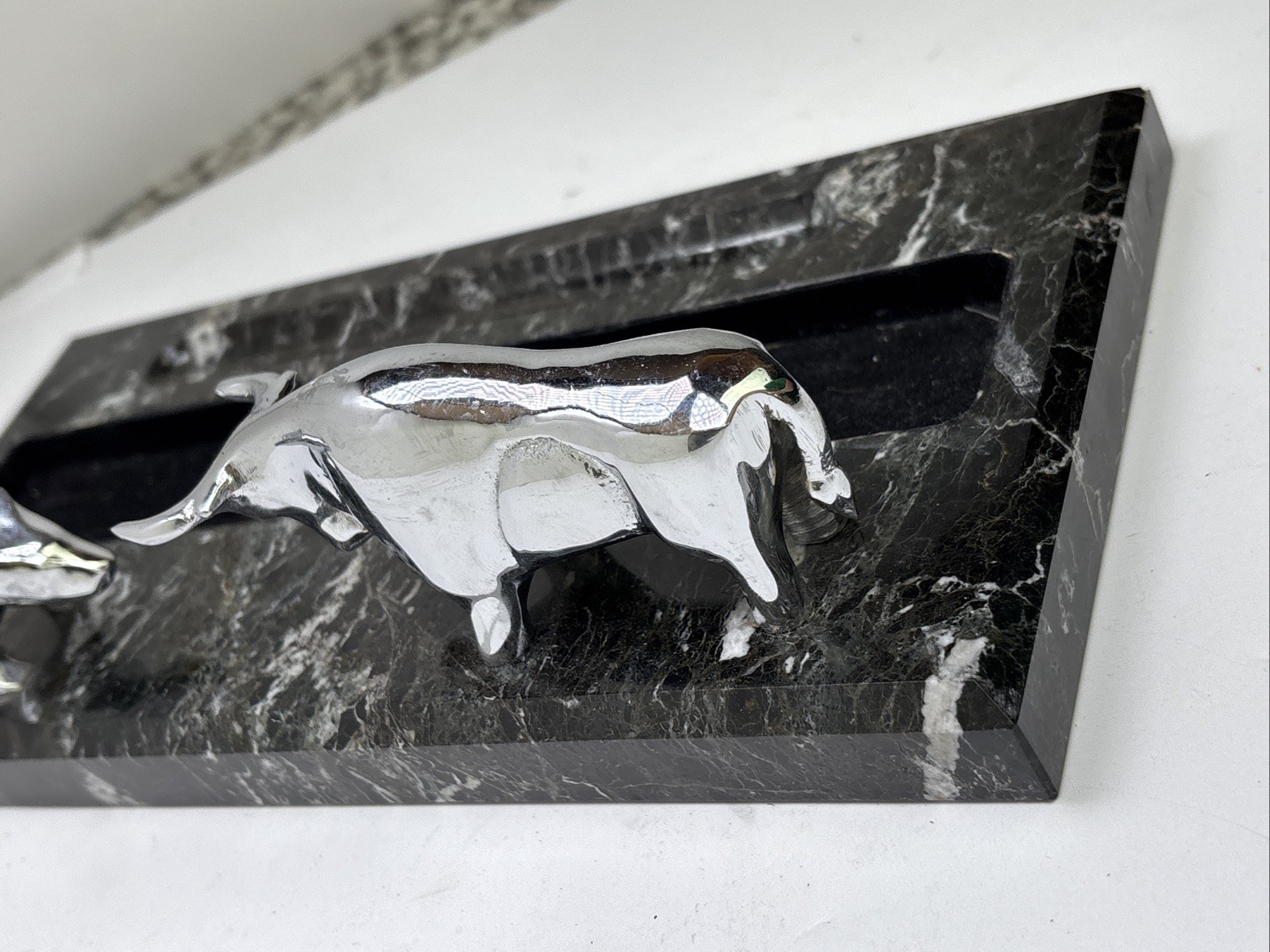Wall Street Black Marble Bull and Bear Desk Organizer by Bey Berk International