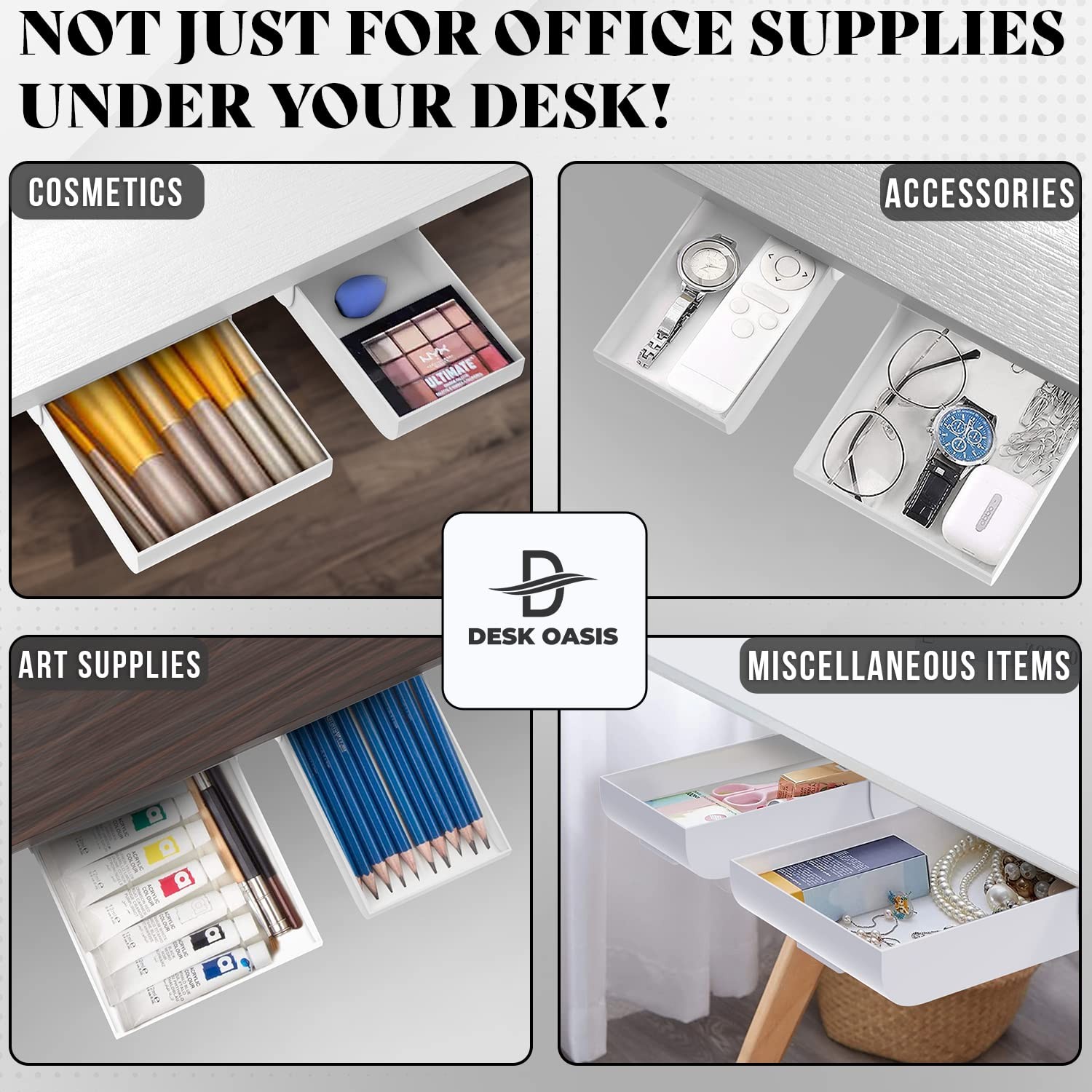 Desk Oasis 2 Pack Under Drawer Organizer, Slide Out Storage for white