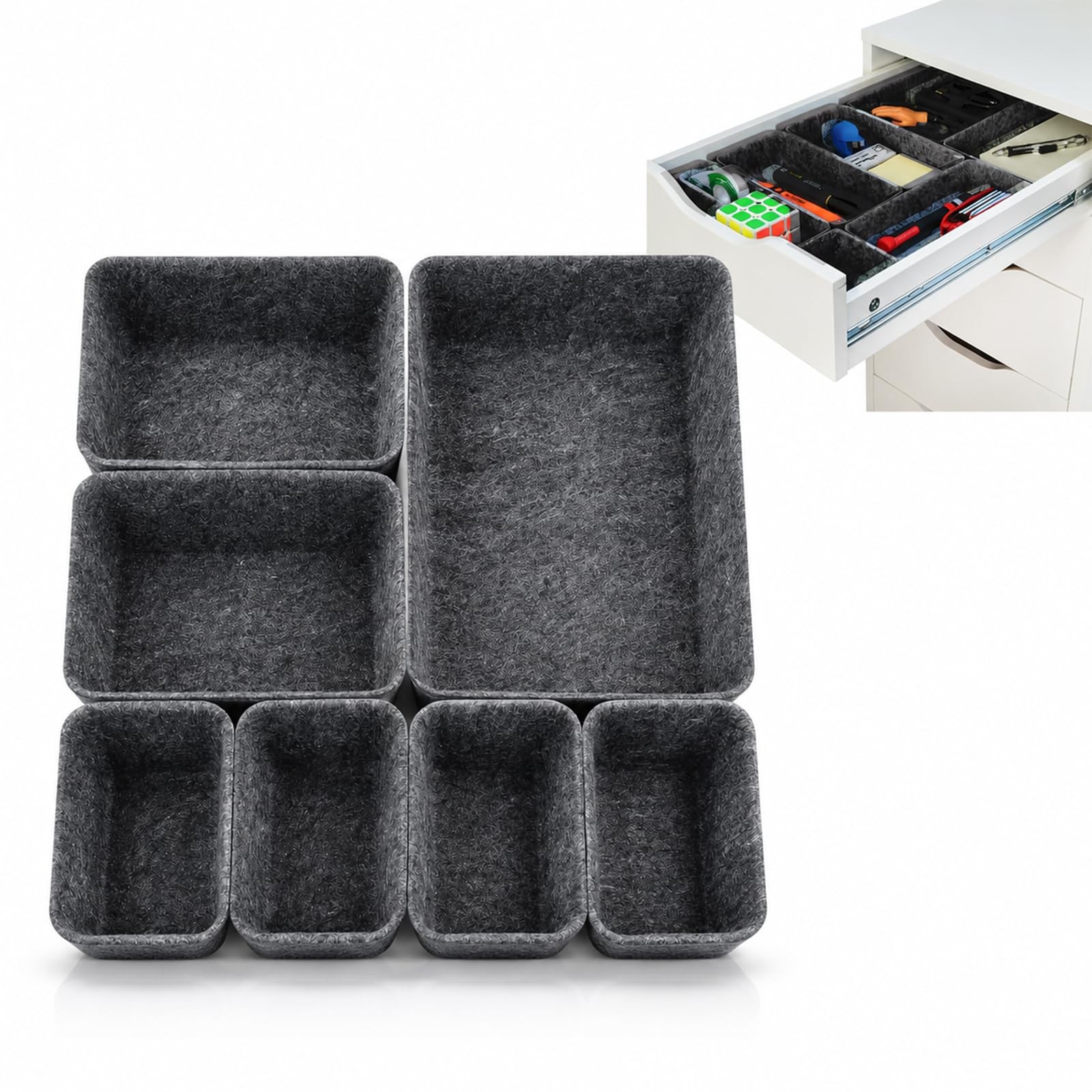 7 Pack Drawer Organizer Compatible with Ikea Alex Drawer Unit, Felt Desk and …