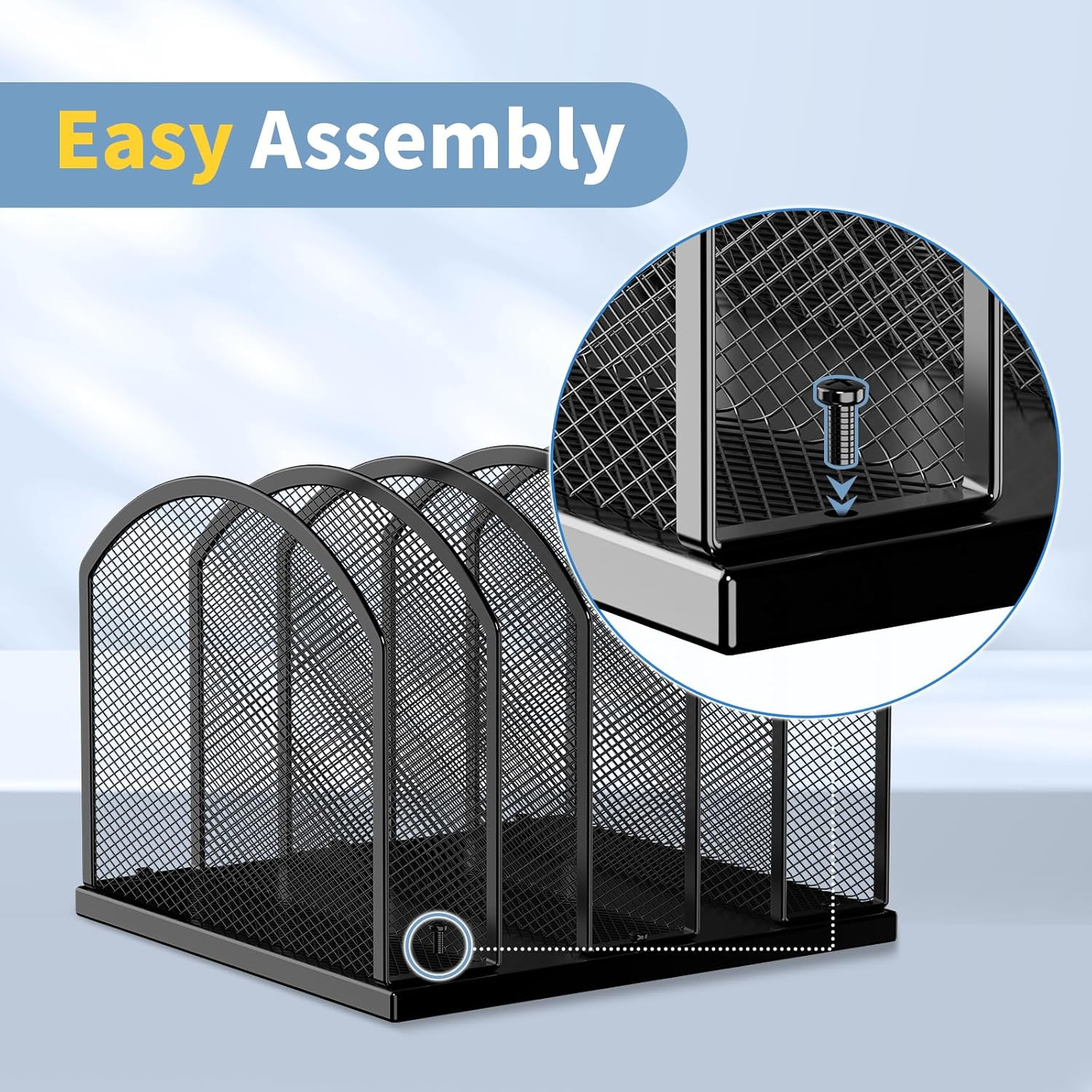 5-Section Vertical Desktop Organizer, 5-Section Mesh File Folder Stand Sorter fo