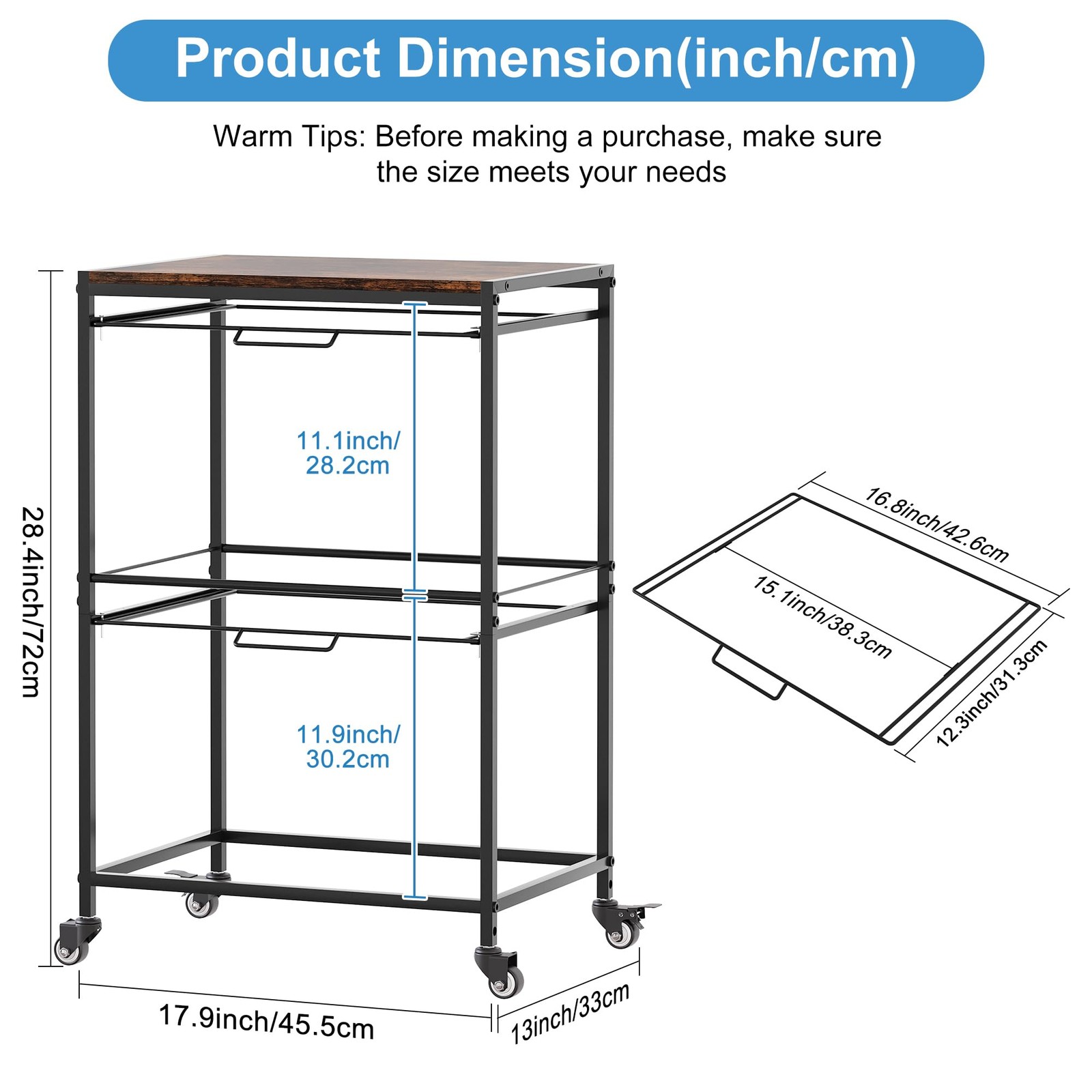 Rolling Hanging File Folder Cart, 2 Tier Metal Pull-Out File Rack for Letter …