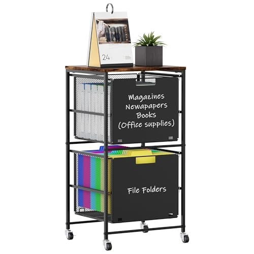 2-Drawer Rolling File Cart with Lockable Wheels, Under Desk Storage Organizer, B
