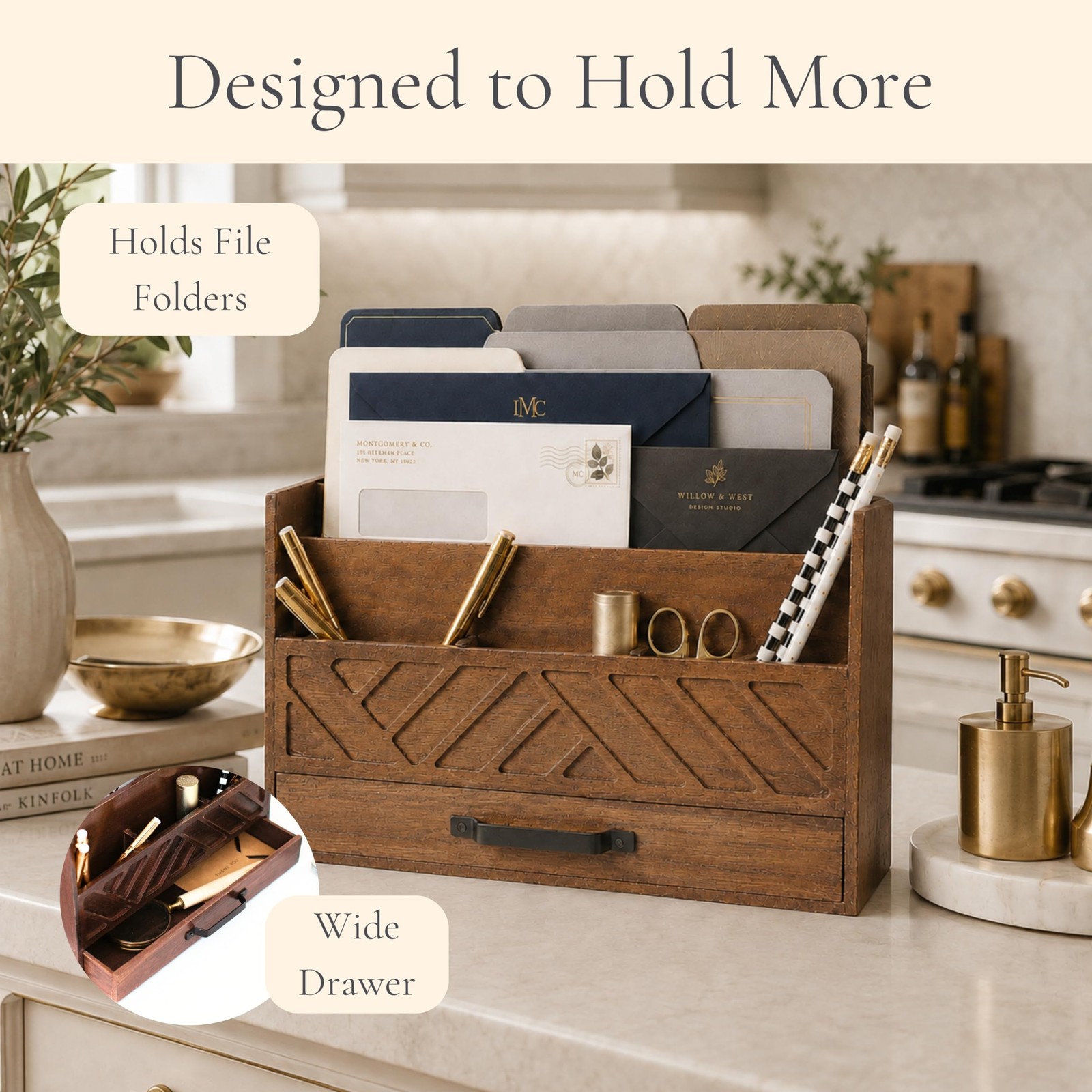 | Wooden Mail Organizer with Drawer and Compartments | Mail Sorter Organizer …