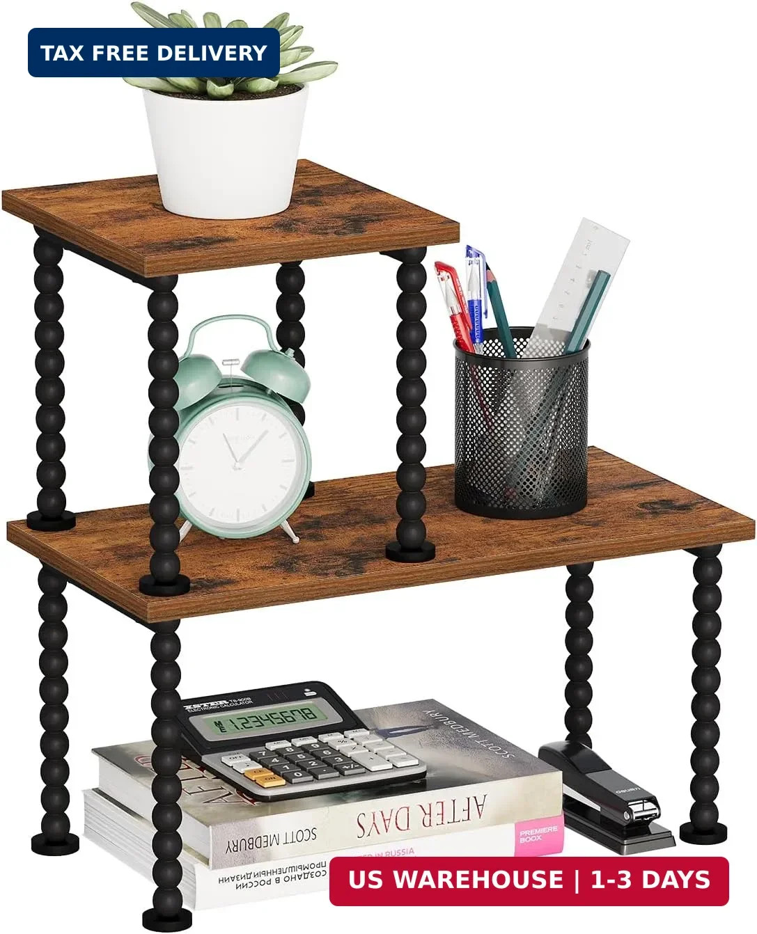 YINMIT Desk Shelf Organizer, 2 Tier Adjustable Desk Shelf for Top of Desk, Wood