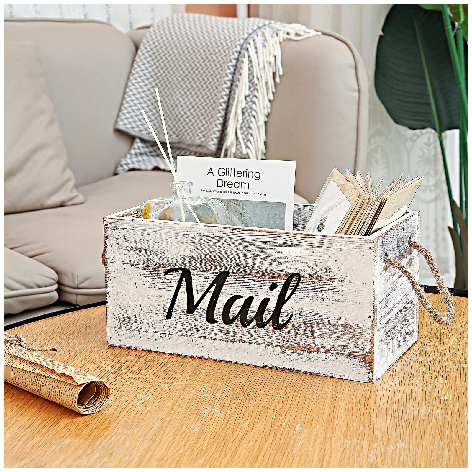 Wood Mail Holder Box,Decorative Mail Organizer Box Countertop,Letter Holder B…
