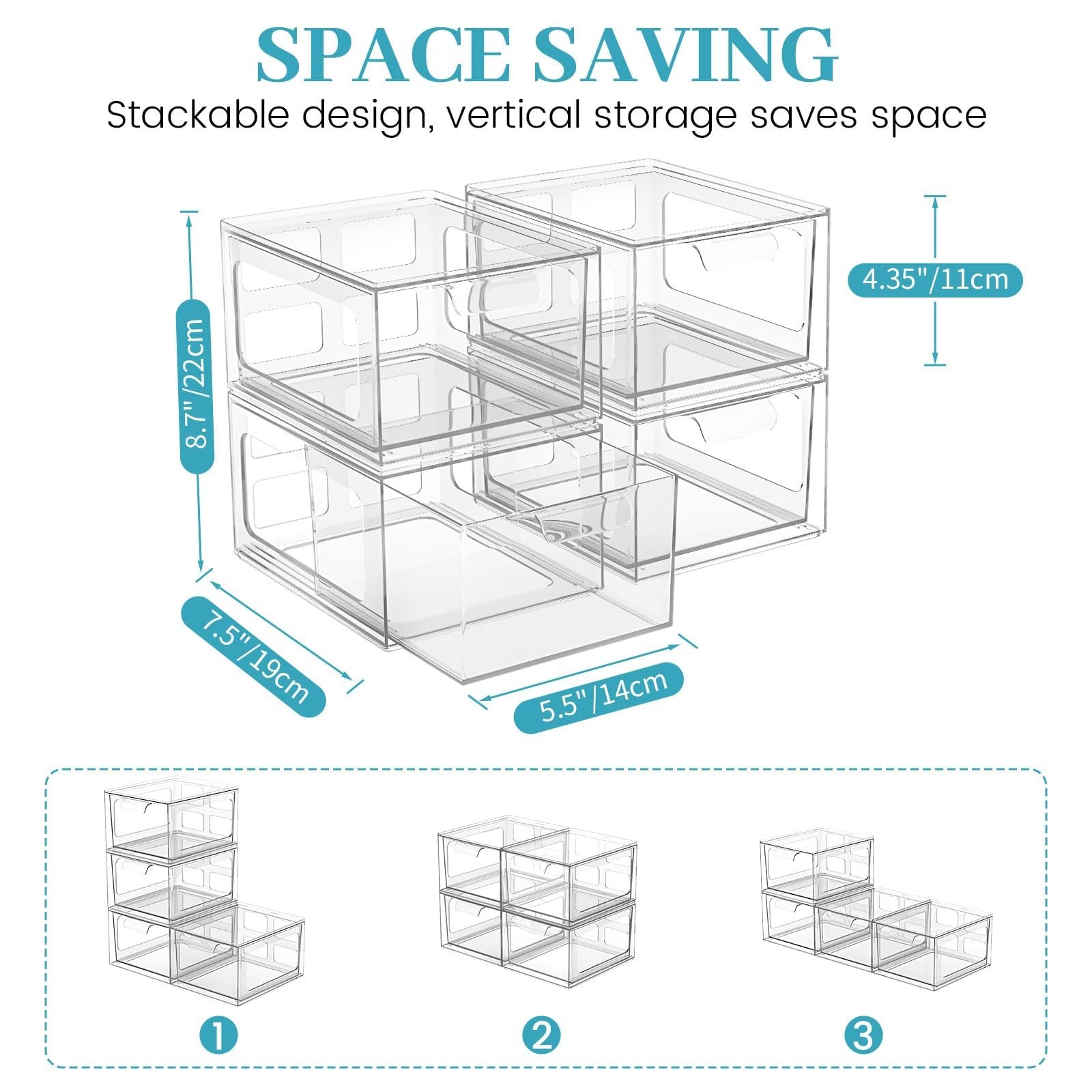 SpaceHacks 2 Pack Stackable Plastic Makeup Organizer Drawers, Acrylic Clear