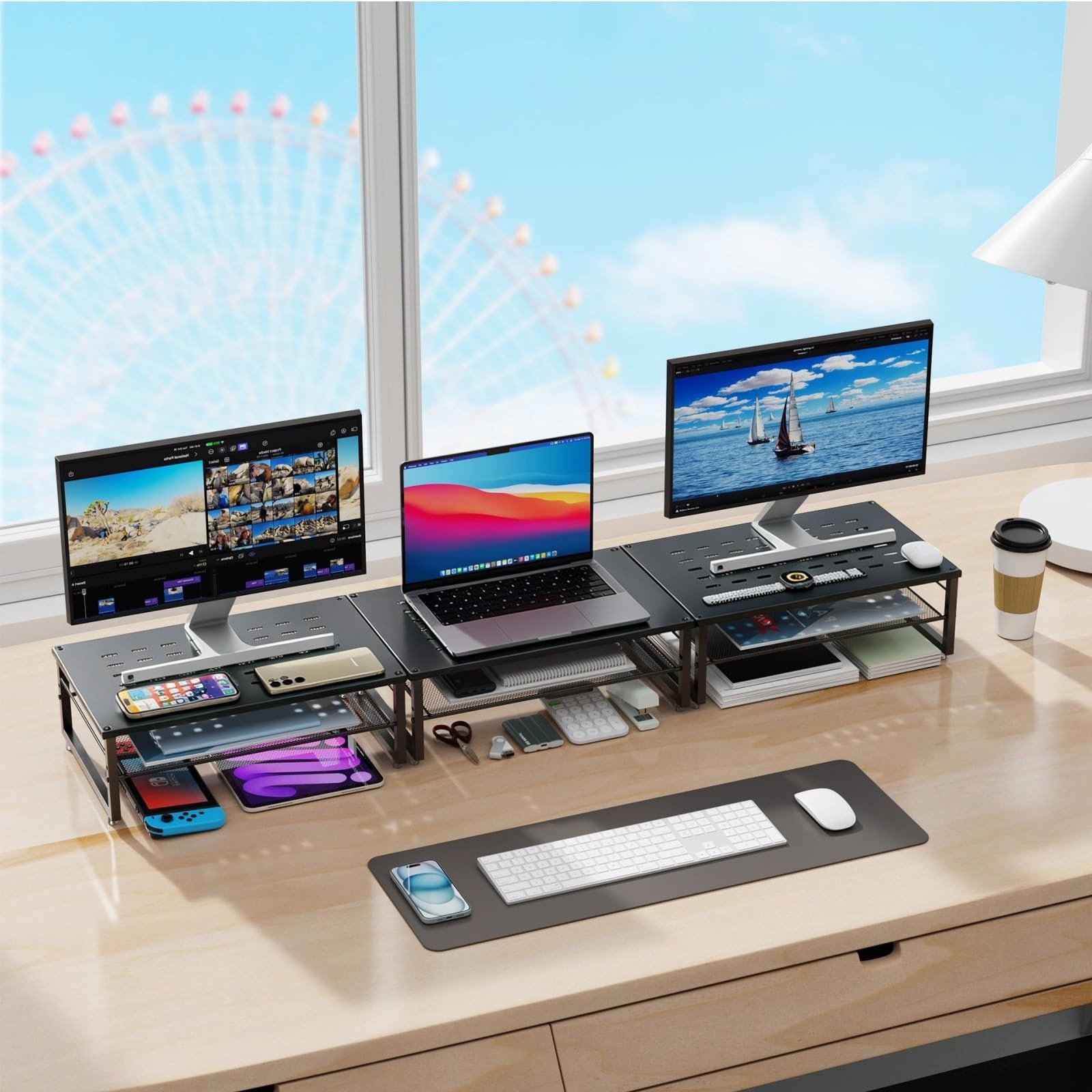 gianotter Desk Organizer – 2-Tier Metal Monitor Stand Riser, Black