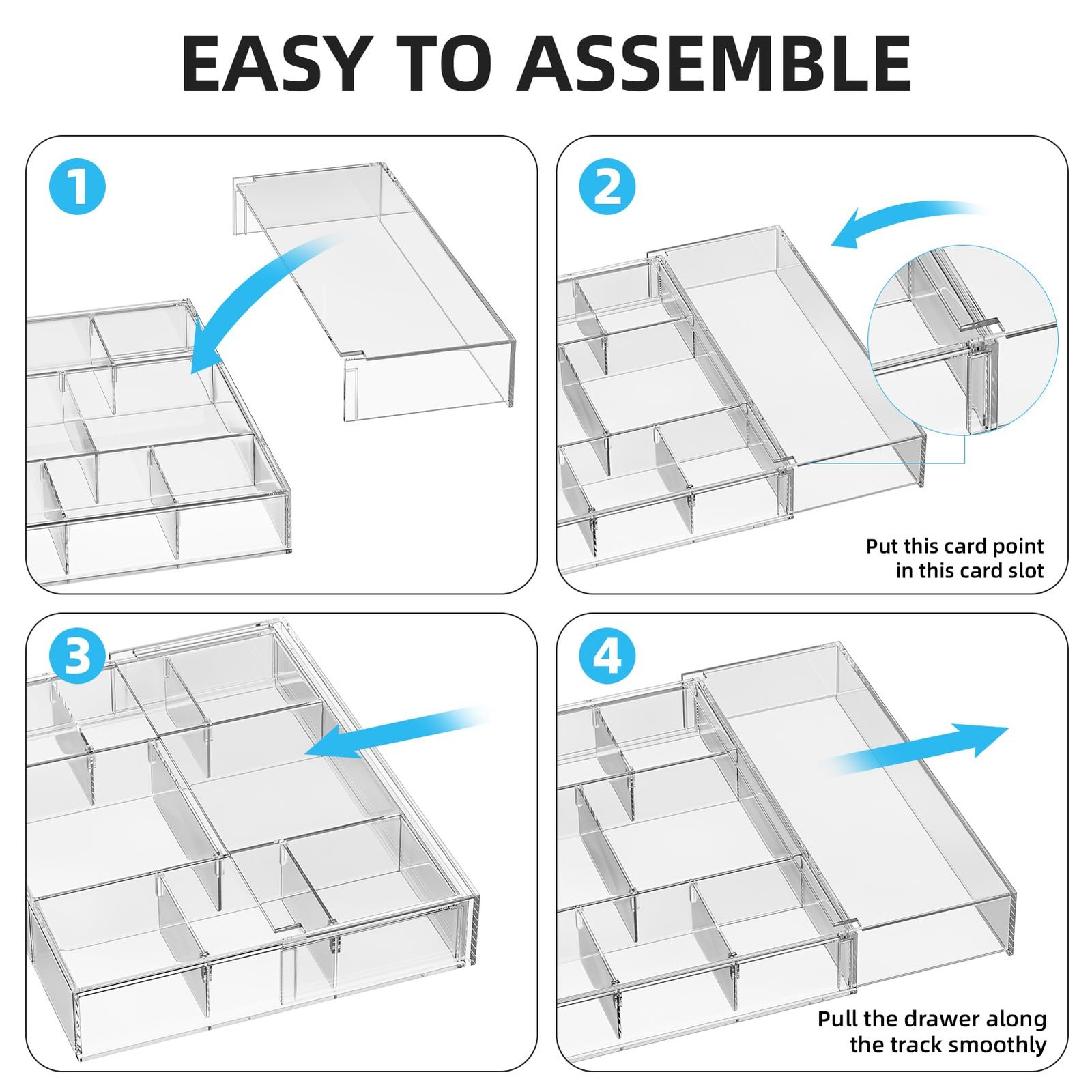 Expandable Desk Drawer Organizer, Clear Plastic Drawer Organizer Tray with 10 Ad