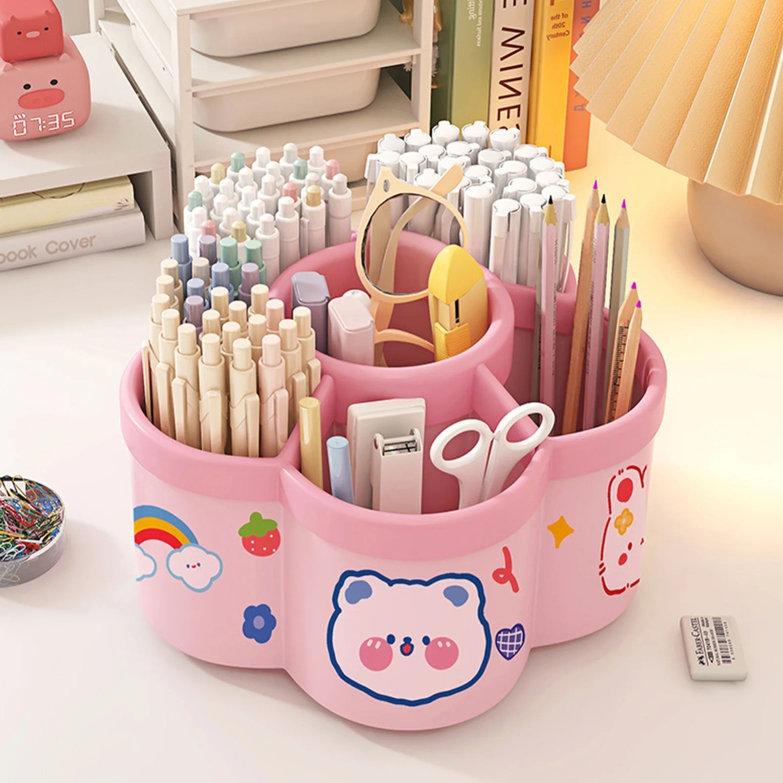 Rotating Pen Holder Large Capacity Desk Organizer Box for Stationery & Cosmetics