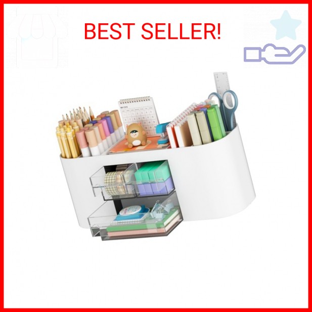 Marbrasse Desk Organizer Pen Holder for Desk with 3 Drawers, Multi-Functional Pe