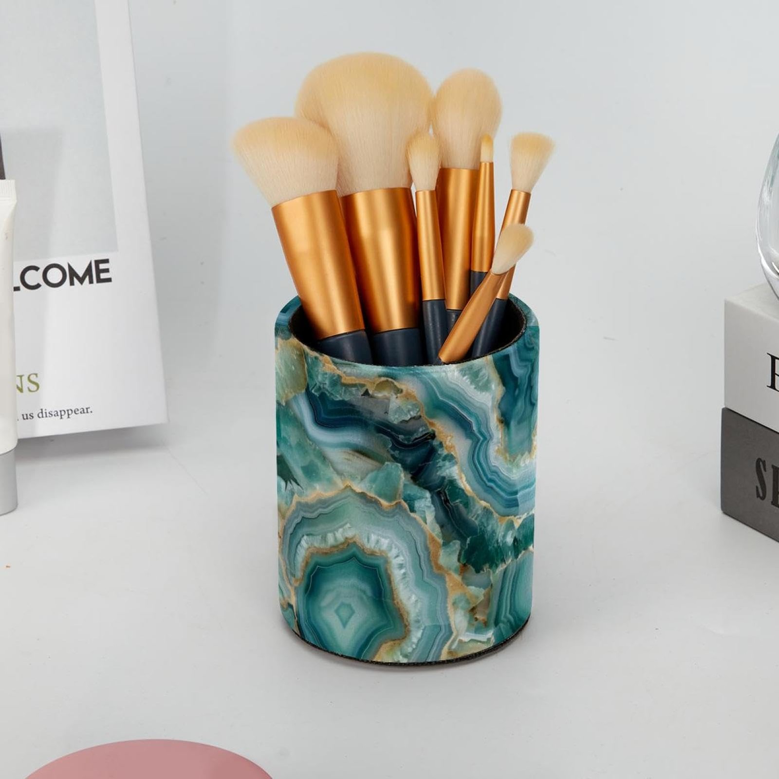 Ceramic Pen Holder Makeup Brush Organizer Storage for Office Home Desk