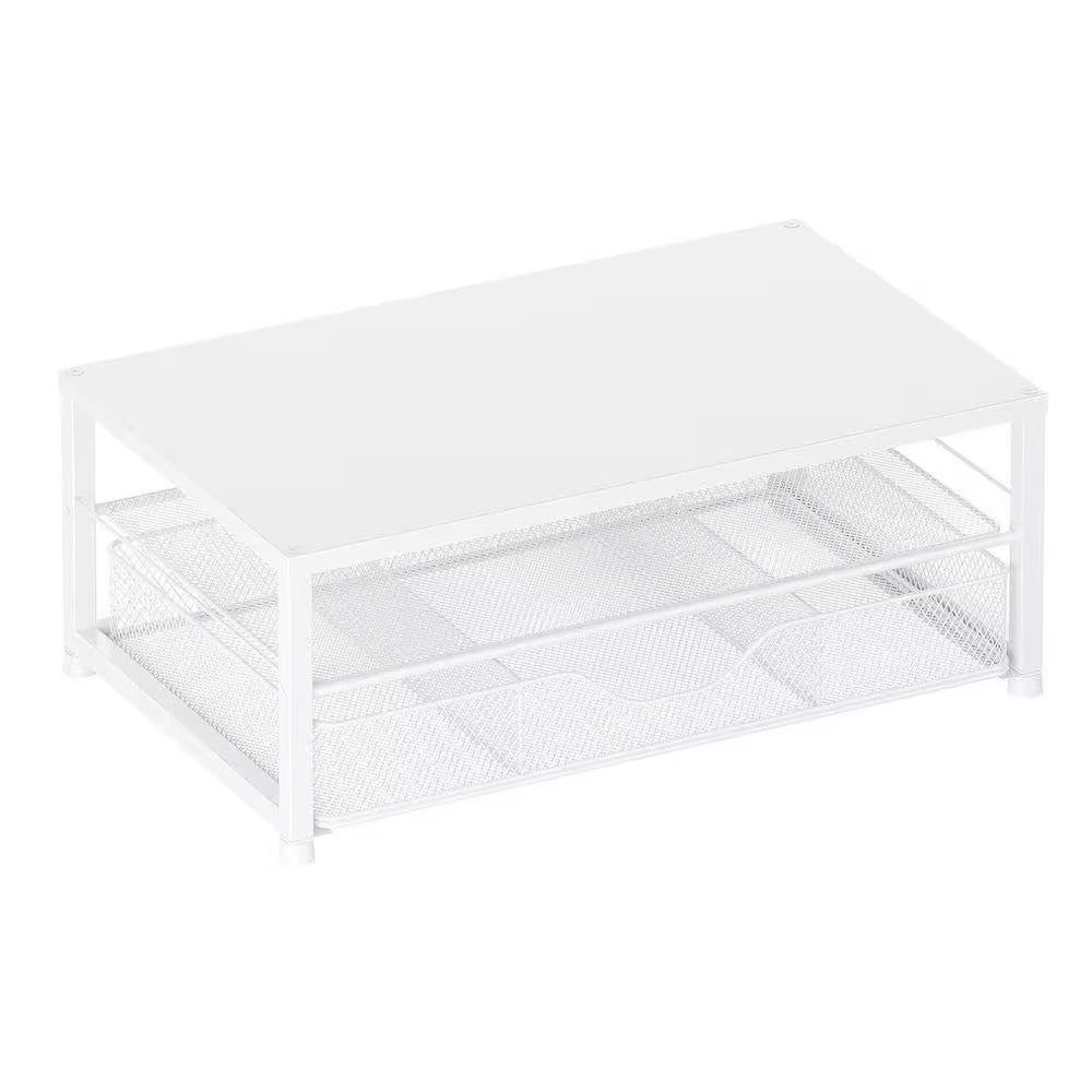 White 15.5 In. X 6.3 In. Metal Modern Desk Organizers with Drawer and 2 Pen Hold