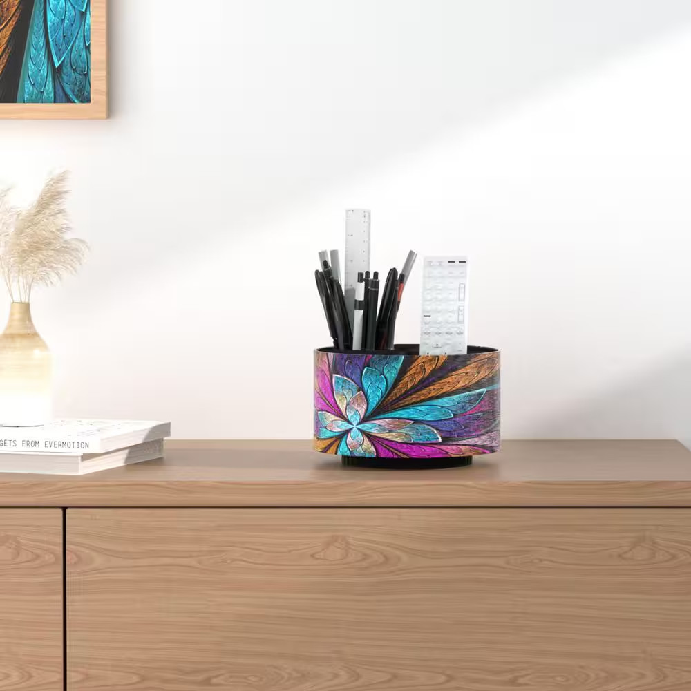 5.51 In. X 5.51 In. X 3.94 In. round Leather Multi-Functional Desktop Organizer,