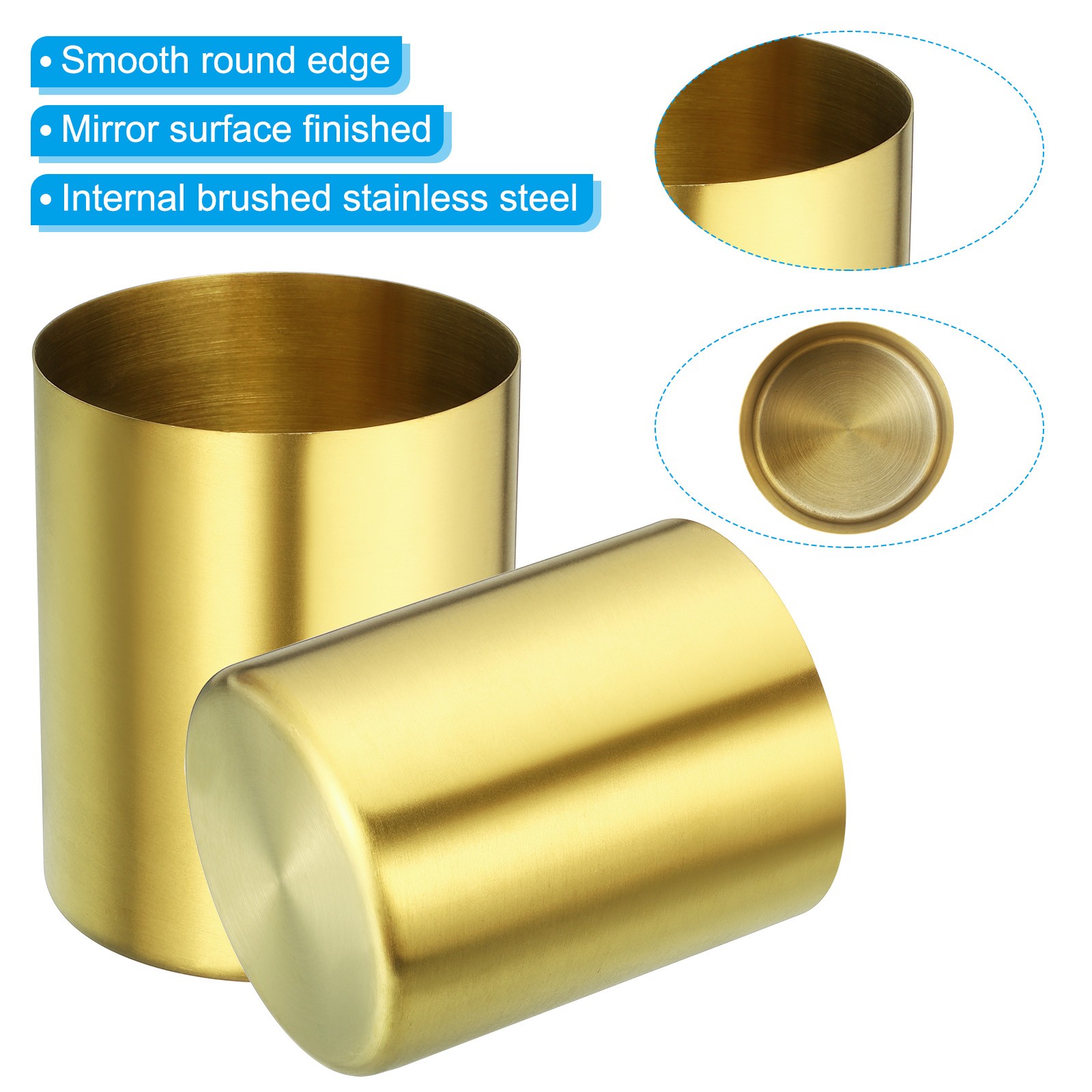 2x Pencil Holder Pen Holder for Desk Stainless Steel Pencil Holders Cup Golden